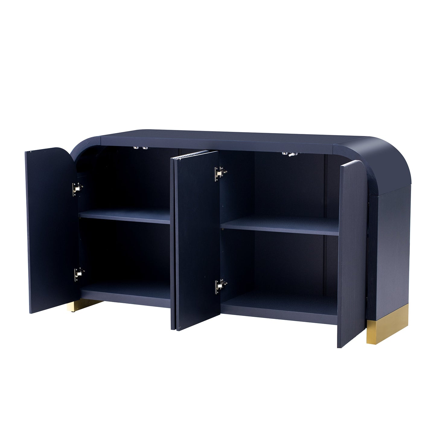 U_STYLE 4-door Curved Corner Design Wavy Door Panel Cabinet with Adjustable Shelves, Suitable for Study, Living Room and Entrance