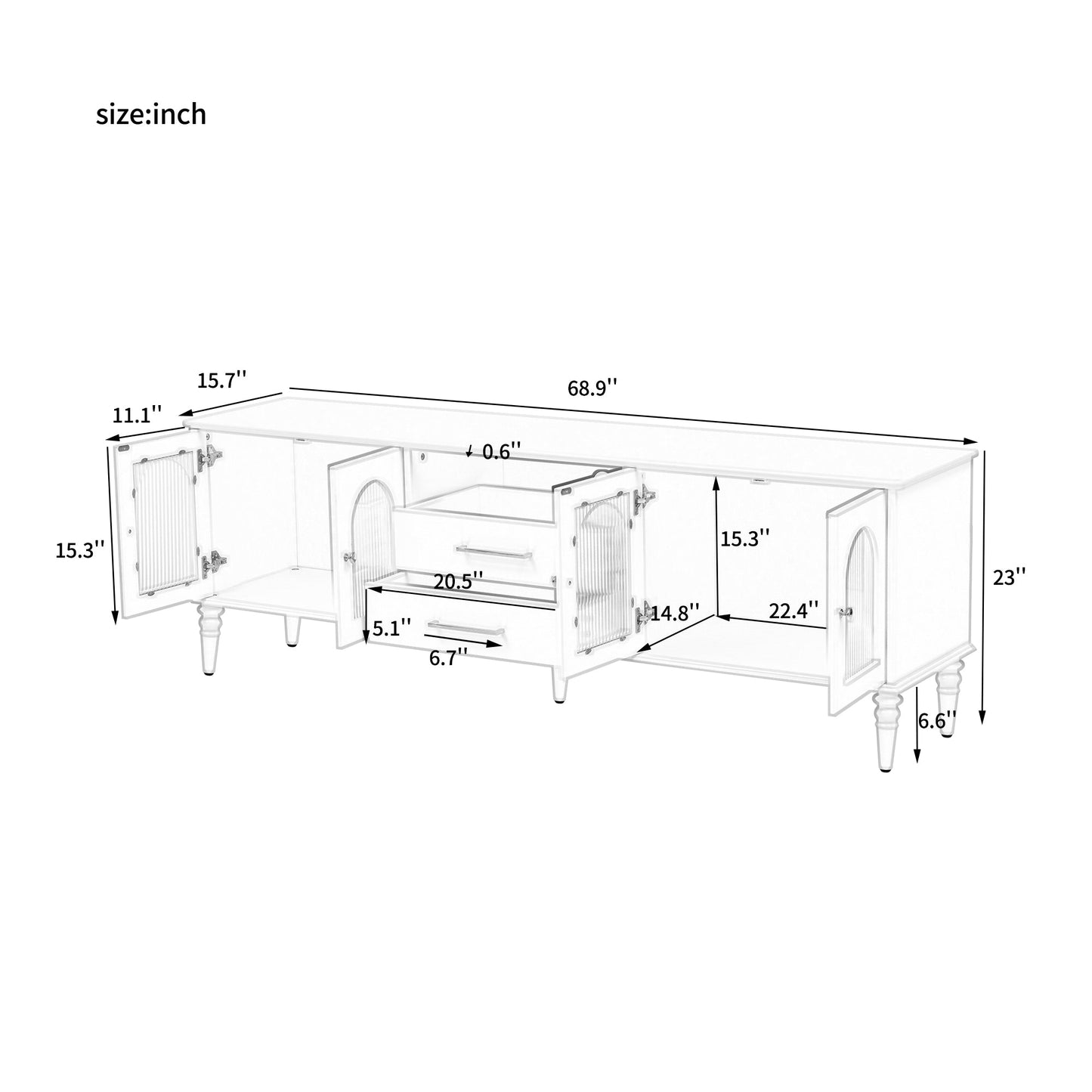 U-Can 68.9'' Retro TV Stand for TVs up to 75 Inches, Entertainment Center Media Console with Fluted Glass Doors and Five Solid Wood Legs for Living room(OLD SKU:N724P198468B)