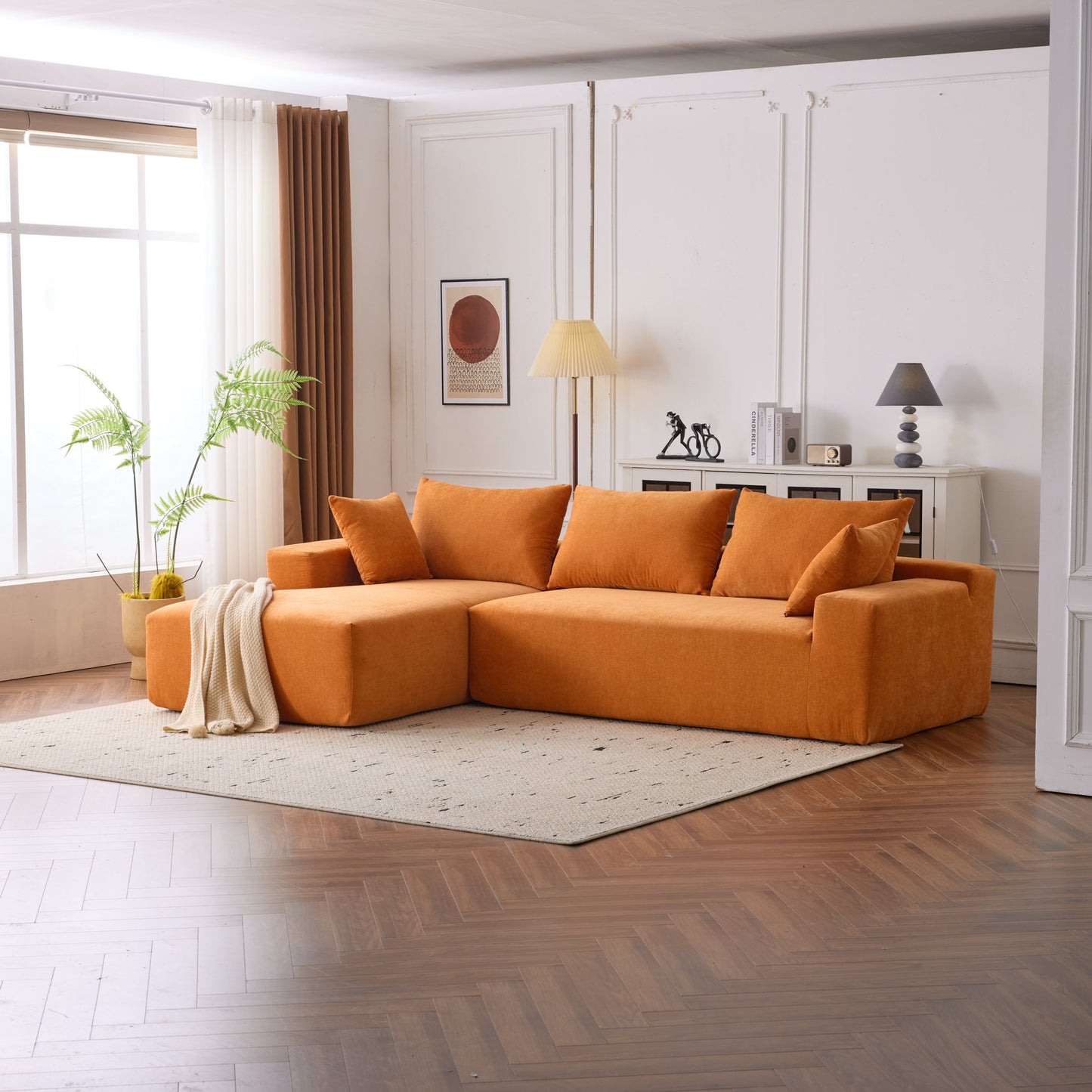 108*68 inch extra-deep modular sofa, cloud sofa, 4-person sofa, sitting and sleeping, living room Chenille modular sofa, no need to assemble, orange