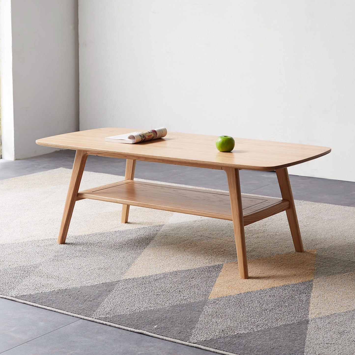 Natural Wood Center Table Low Table with Storage Shelf, Solid Wood Top, Easy to Assemble, 31.5''