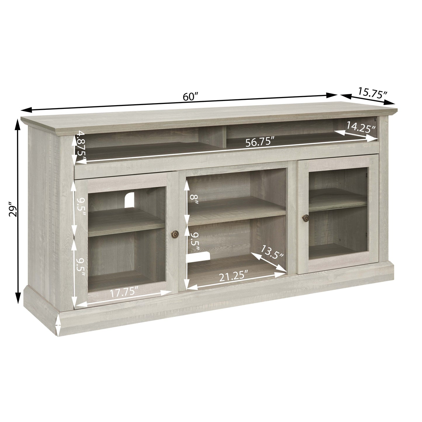 Contemporary TV Media Stand Modern Entertainment Console with 18' Fireplace Insert for TV Up to 65' with Open and Closed Storage Space, Stone Gray, 60'W*15.75'D*29'H