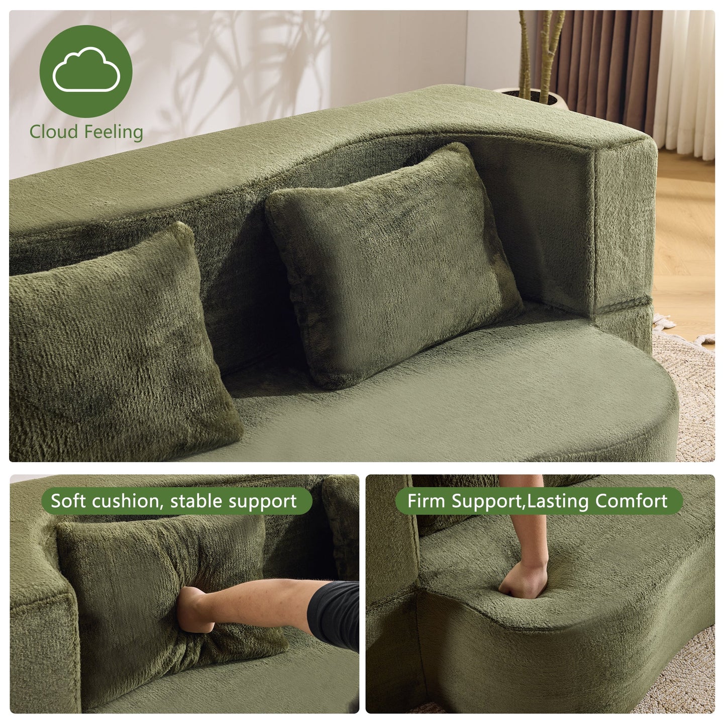 71-inch folding sofa bed, plush futon sofa bed, high-density foam convertible sofa bed, folding floor sofa bed for living room, guest room, bedroom, green
