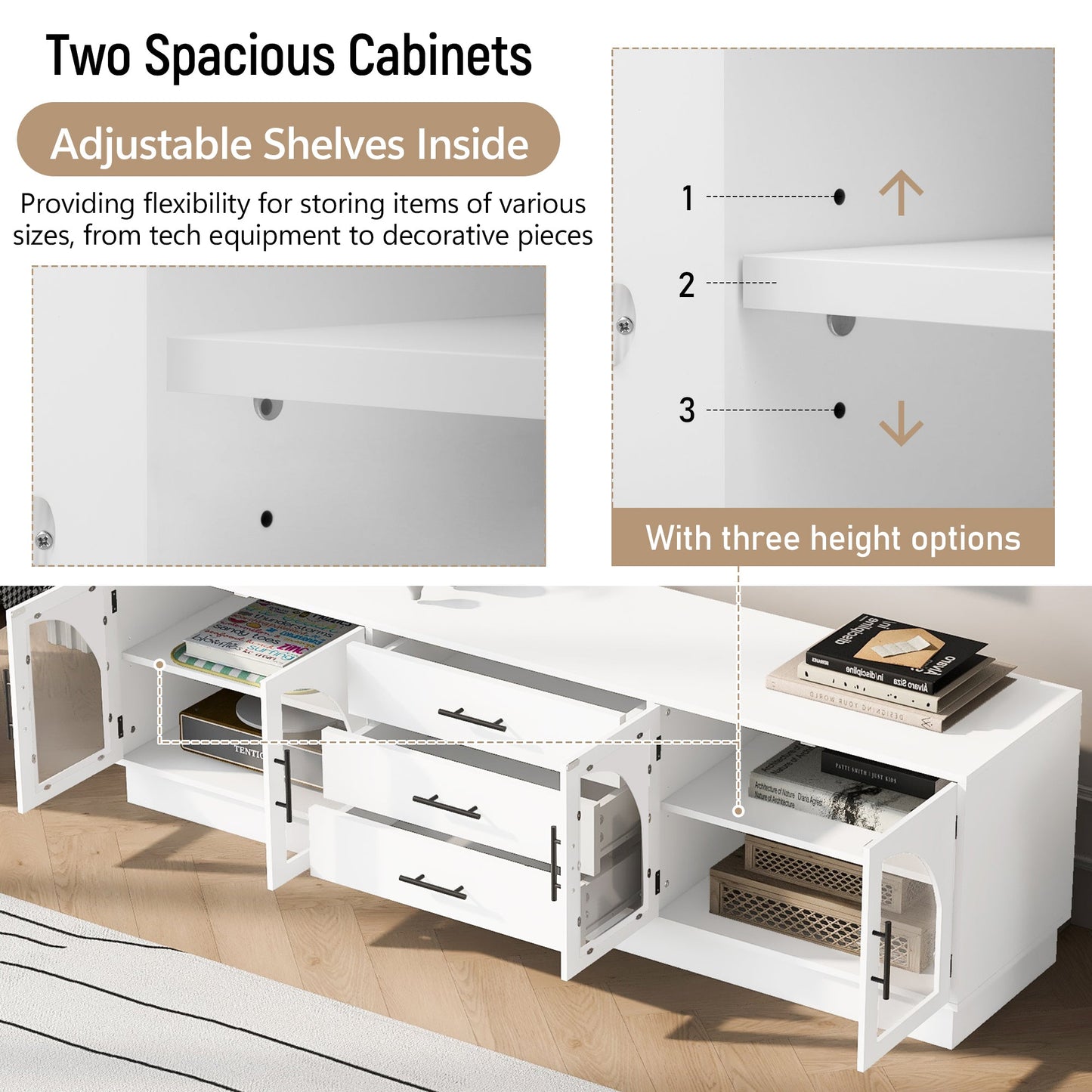 U-Can 68.9'' Modern Minimalist TV Stand for TVs up to 75 Inches, Entertainment Center Media Console Cabinet with Adjustable Shelves for Living room