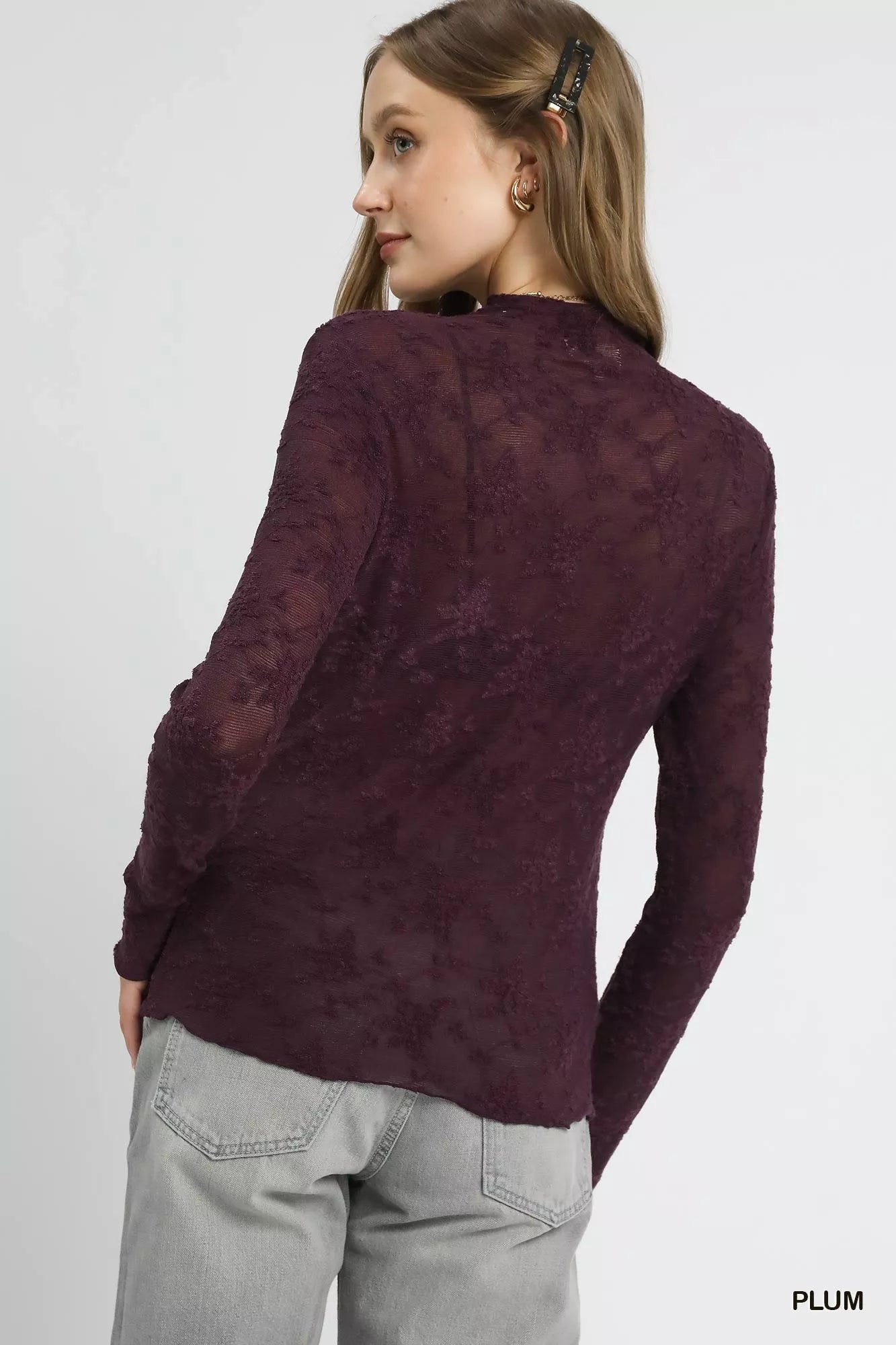 Umgee Lace Sheer Long Sleeve Top - Lee's Retail