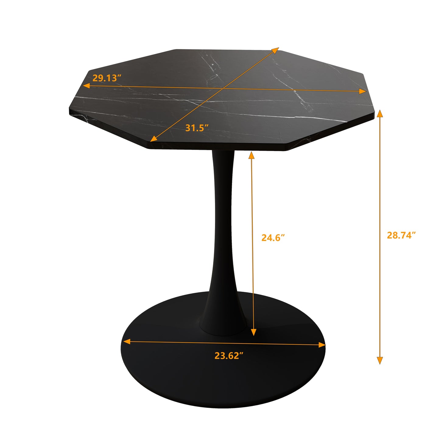 31.50'Modern Octagonal Coffee Table with Printed Black Marble Table Top,Metal Base, for Dining Room, Kitchen, Living Room