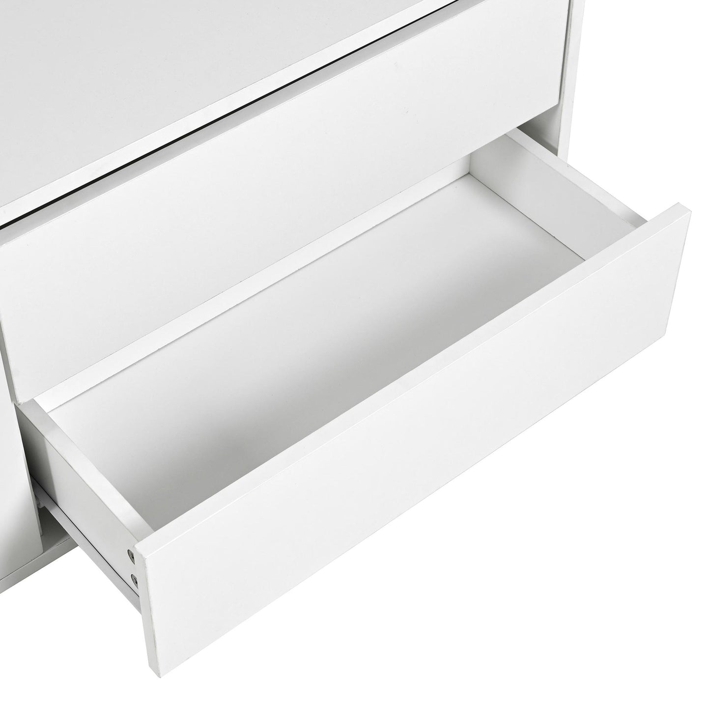 ON-TREND Modern TV Stand with Fluted Glass Door for TVs Up to 100', Media Console with Sliding Door & 2 Drawers, Free-Combination Entertainment Center with LED Light for Living Room, Bedroom, White