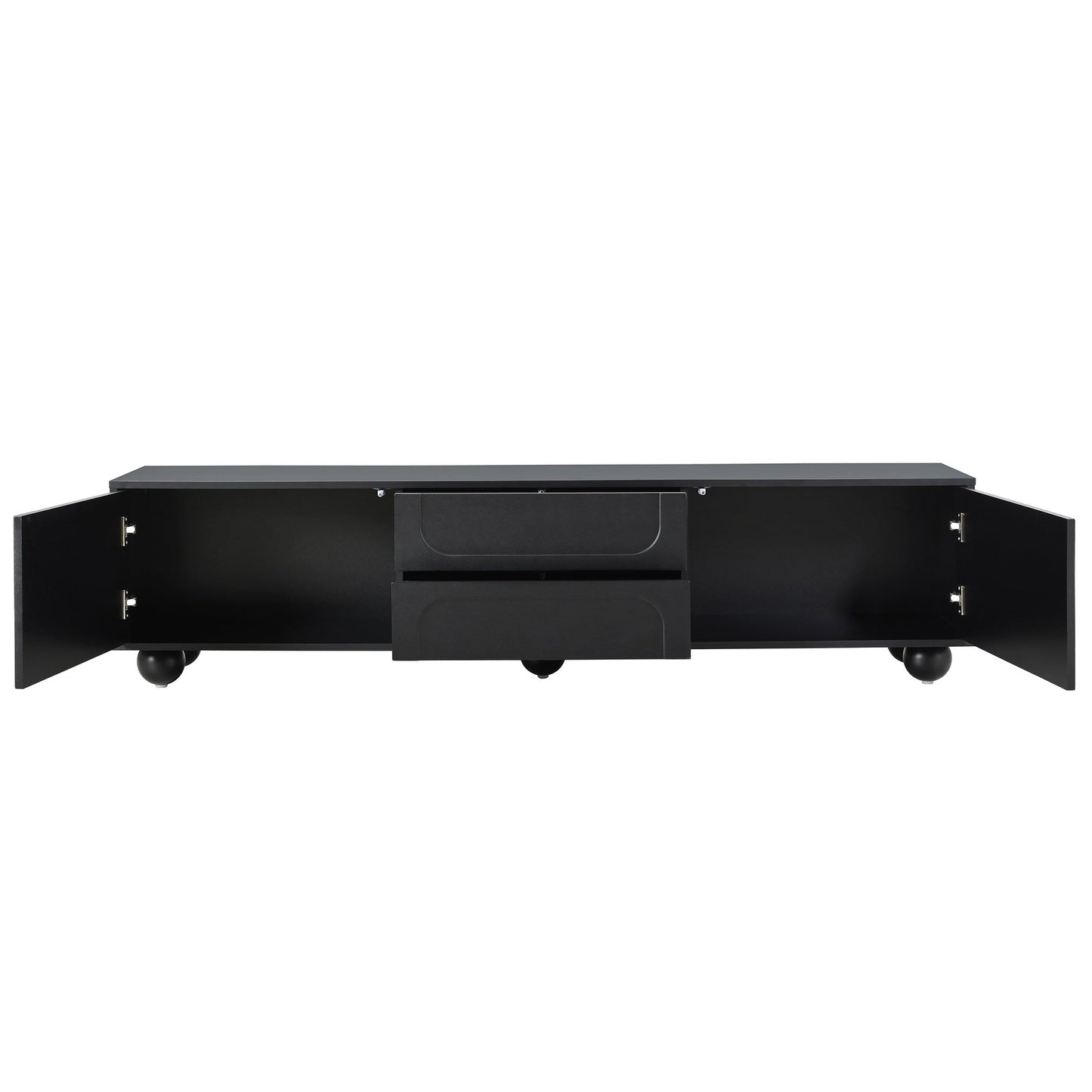 ON-TREND Cream Style TV Stand with Arched Doors & 2 Drawers for TVs up to 75', Minimalist Media Console with Rebound Device, Entertainment Center with 5 Iron Round Legs for Living Room, Bedroom, Black