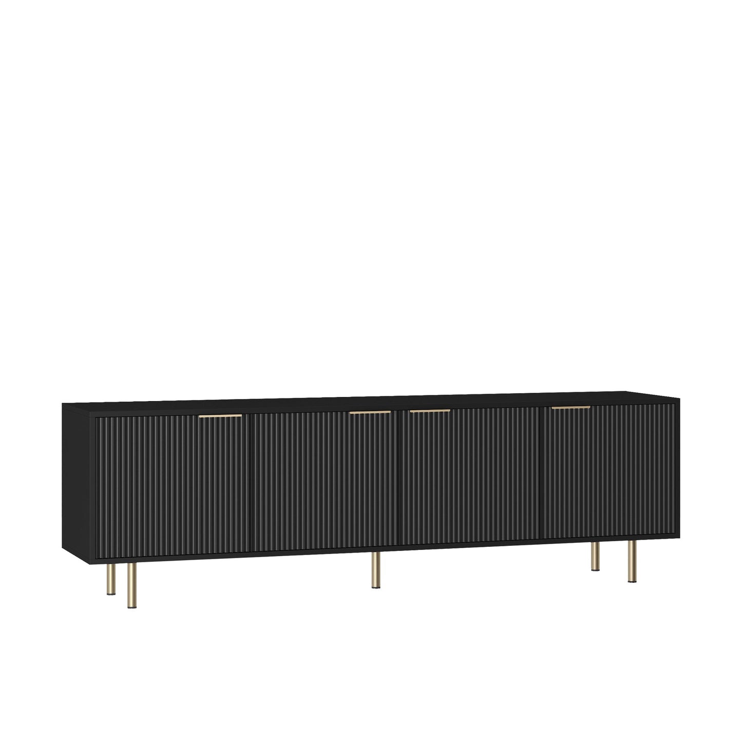 Black Modern TV Stand Fluted 68' , Entertainment Center with Storage Doors, TV Console Media Cabinet, for 55+ Inch TV, Living Room