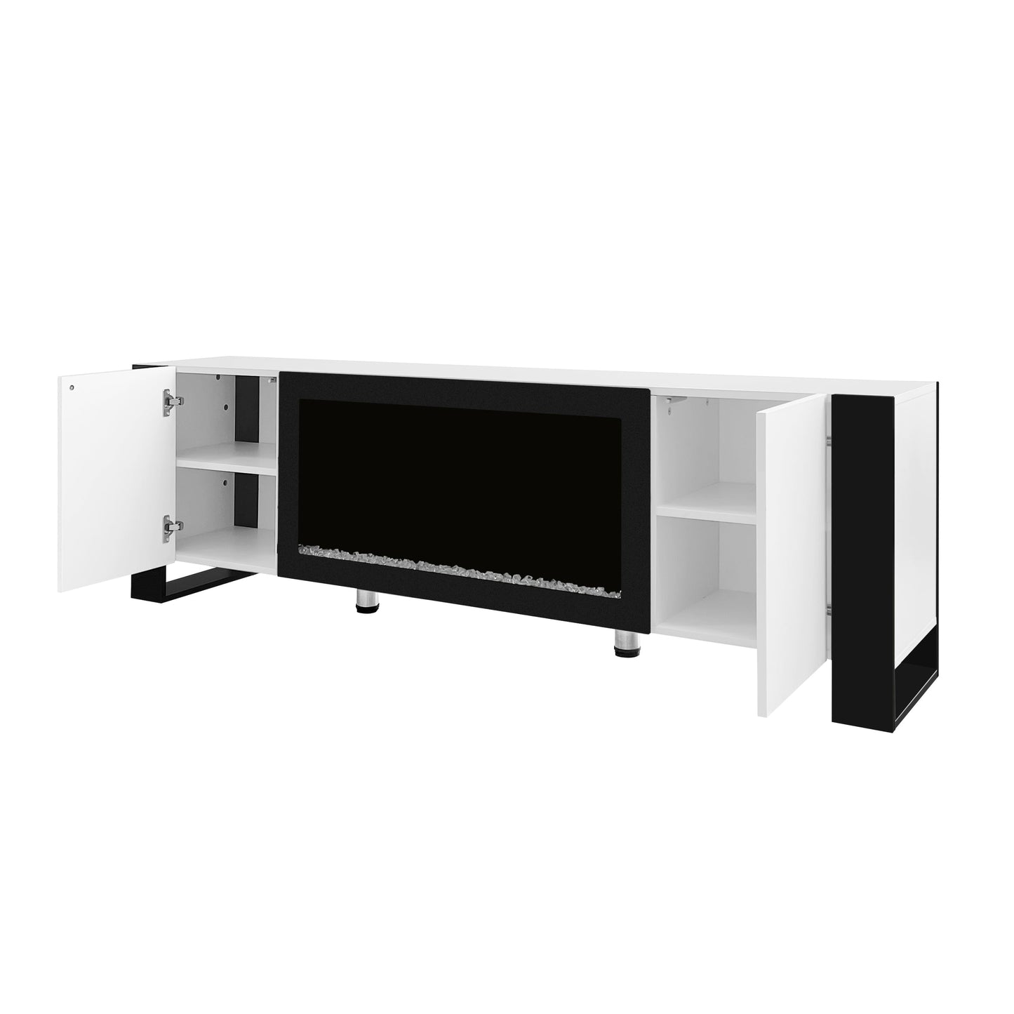 ON-TREND Modern TV Stand with 34.2' Non-heating Electric Fireplace, High Gloss Entertainment Center with 2 Cabinets, Media Console for TVs up to 78', White