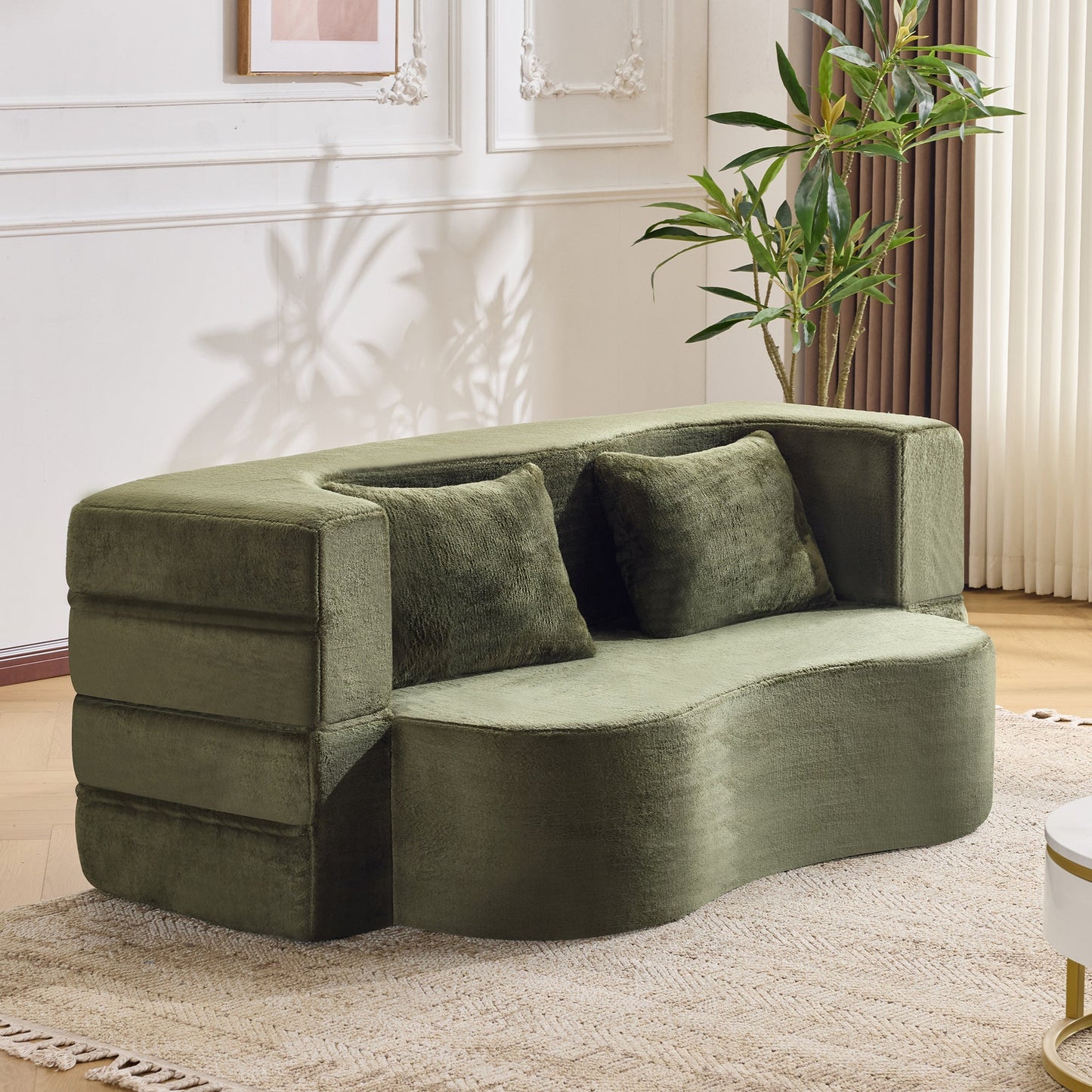 71-inch folding sofa bed, plush futon sofa bed, high-density foam convertible sofa bed, folding floor sofa bed for living room, guest room, bedroom, green