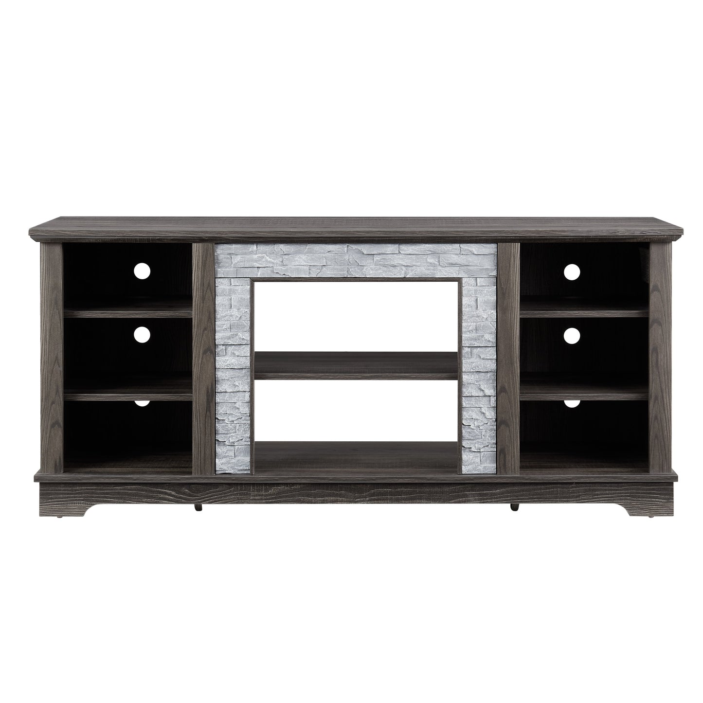 Mantel Stone TV Media Stand with with Faux Stacked Stone Surround, Modern Entertainment Console with Open Storage Space,Grey, 58.31'W*15.39'D*26.06'H