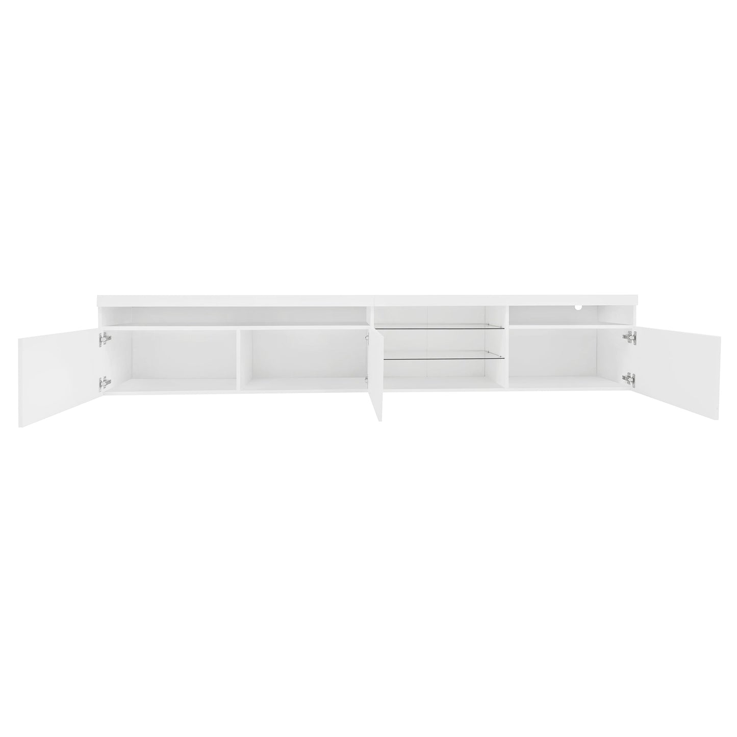 ON-TREND Unique Design TV Stand with 2 Glass Shelves, Ample Storage Space Media Console for TVs Up to 105', Versatile TV Cabinet with LED Color Changing Lights for Living Room, White