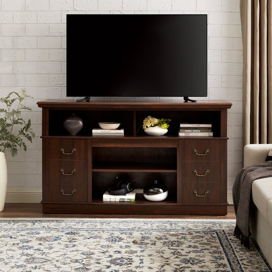 Traditional TV Media Stand Farmhouse Rustic Entertainment Console for TV Up to 65' with Open and Closed Storage Space, Espresso, 60'W*15.75'D*34.25'H