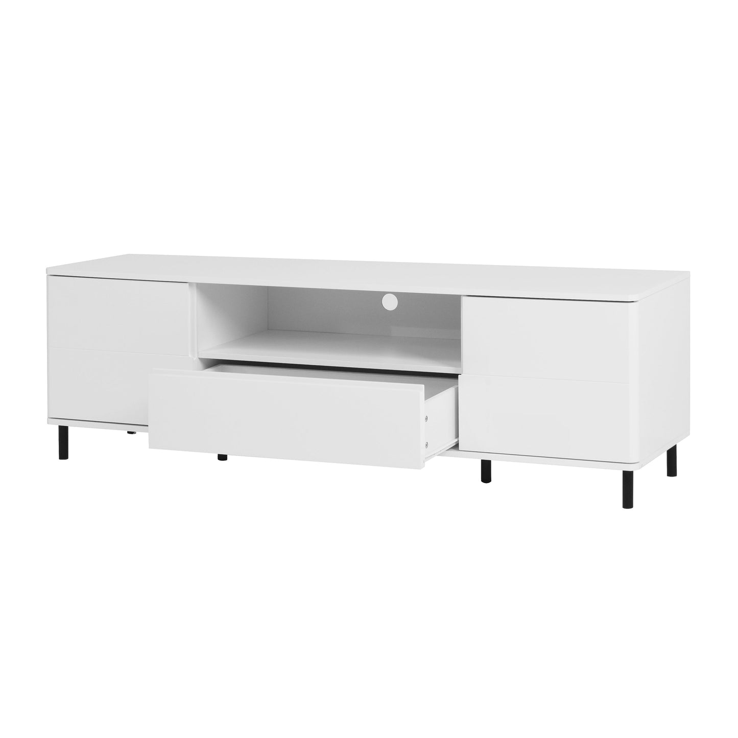 High Gloss Panel Modern TV Console, TV Stand, Entertainment Center with Storage Shelves,TV Cabinet for Living Room, Bedroom, Cloud White 63x15.74x19.68 inch