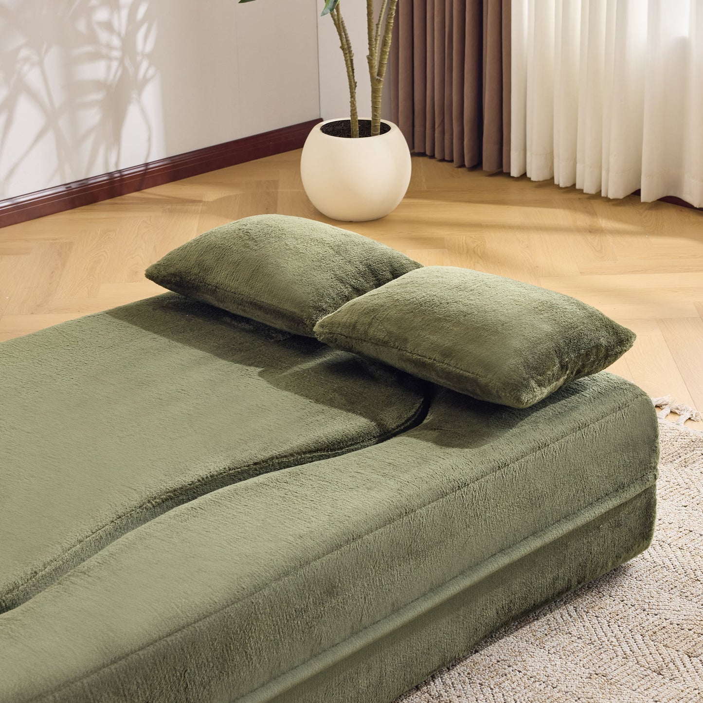 71-inch folding sofa bed, plush futon sofa bed, high-density foam convertible sofa bed, folding floor sofa bed for living room, guest room, bedroom, green