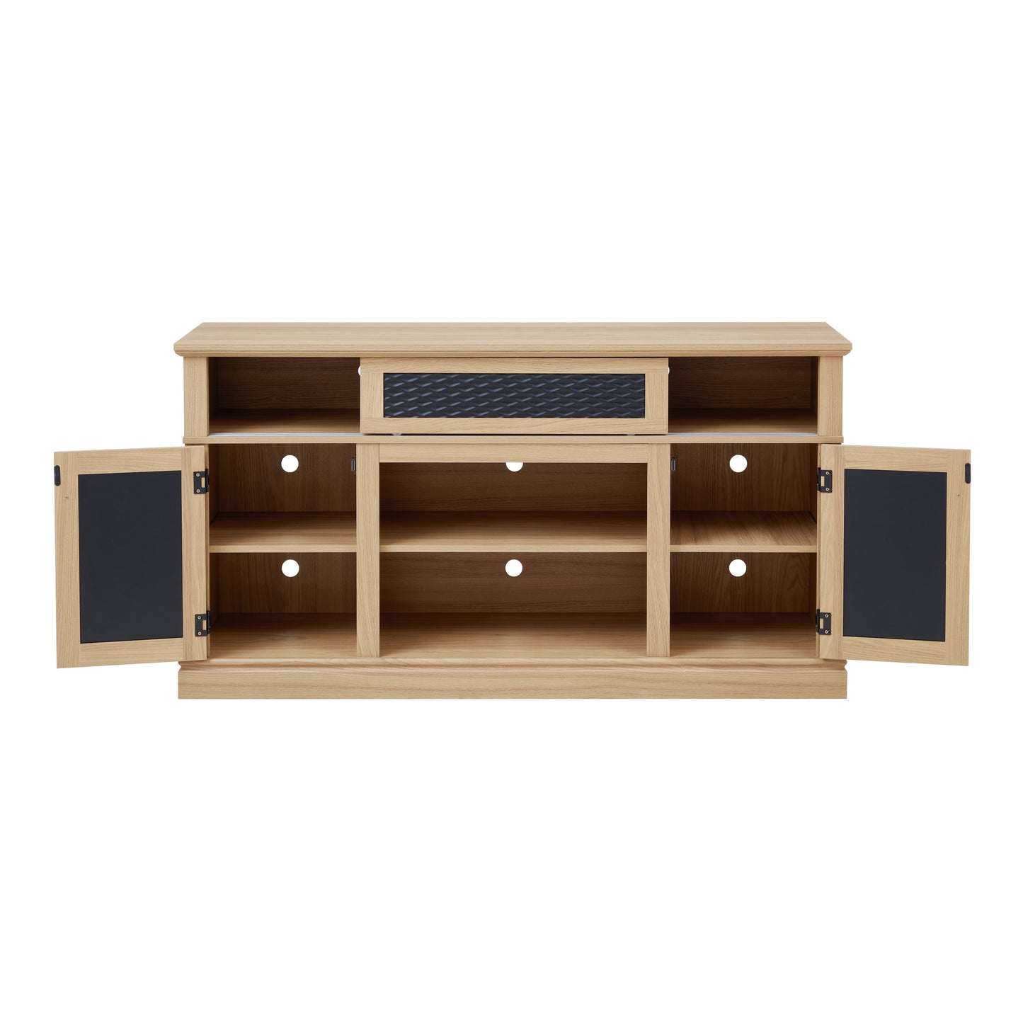 Embossed Pattern TV Stand, TV and Media Console with Open and Closed Storage Space and sliding door for Living Room & Bedroom, LIGHT OAK, 58.27'W*15.35'W*31.7H