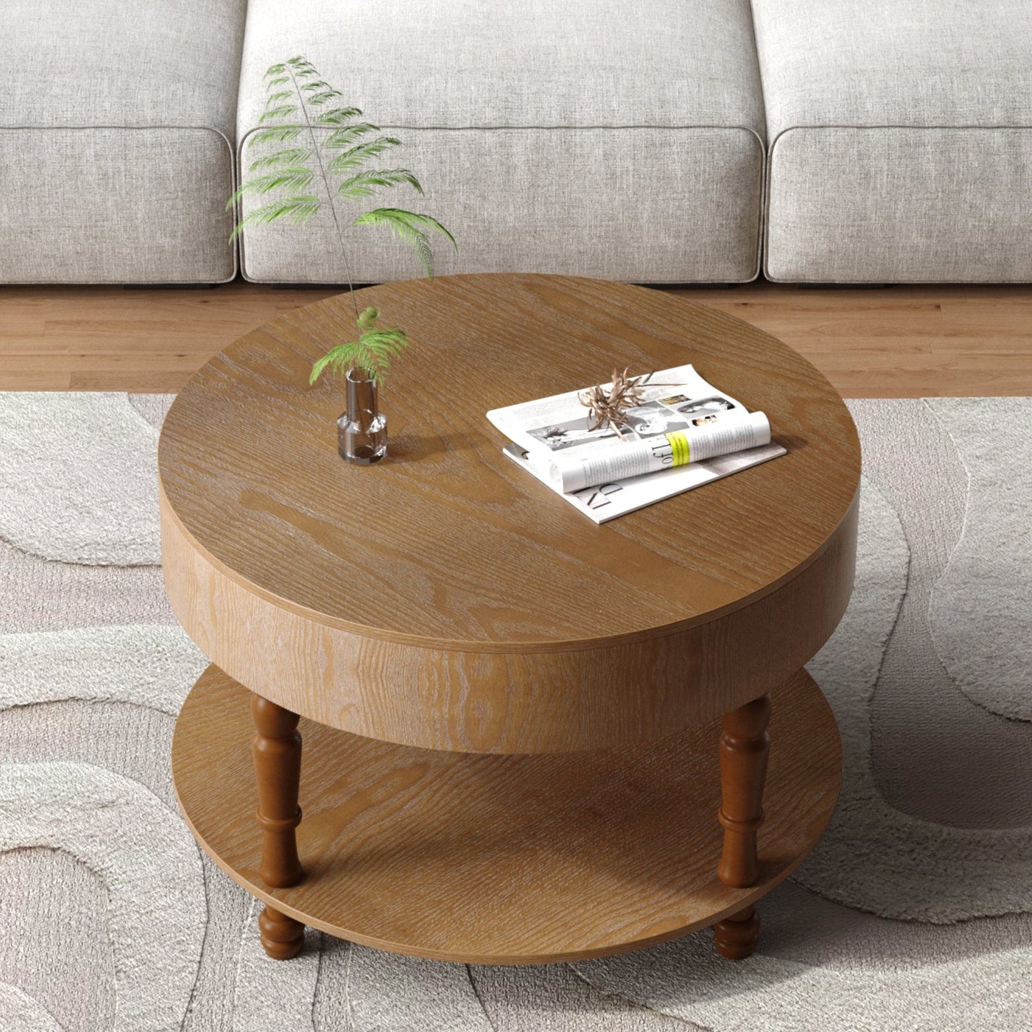 Coffee Table with Dual Storage for Living Room, 31.5' Modern Round Coffee Table with Storage and Hidden Compartment, Adjustable Leveling Feet, Easy Assembly (Walnut)