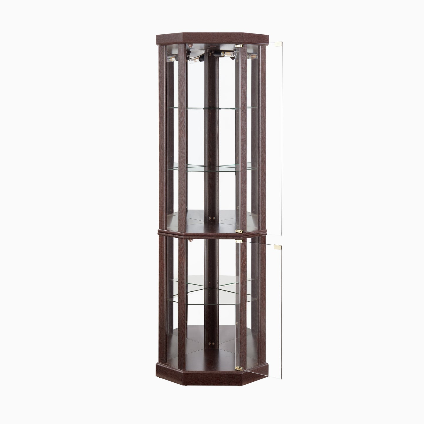 Lighted Corner Curio Cabinet - Elegant Glass Display Case for Living Room & Bar Storage - Perfect for Antique Collections & Wine - Includes Built-in Lighting - Dark Cherry