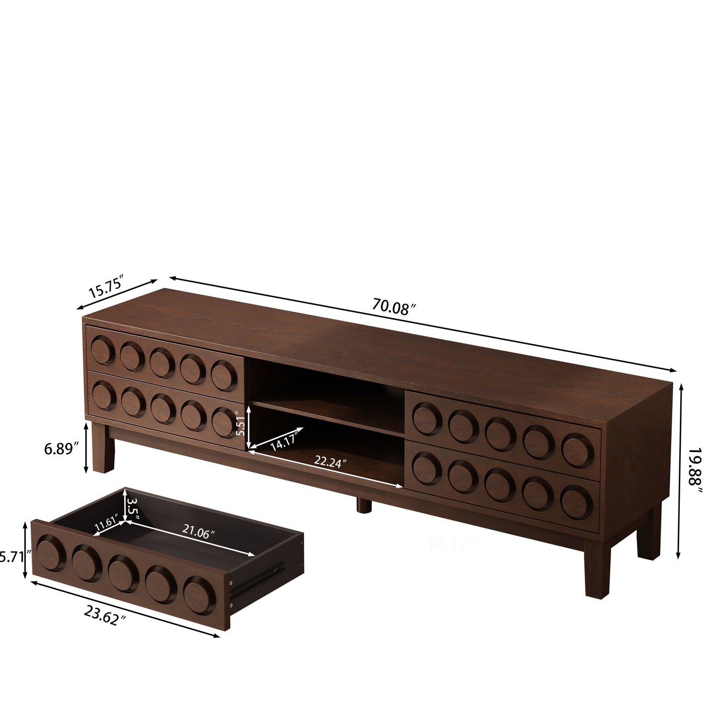 TV Stand for TVs up to 75', Media Console with 4 Drawers, Entertainment Center with Storage for Living Room and Bedroom(Dark Brown)