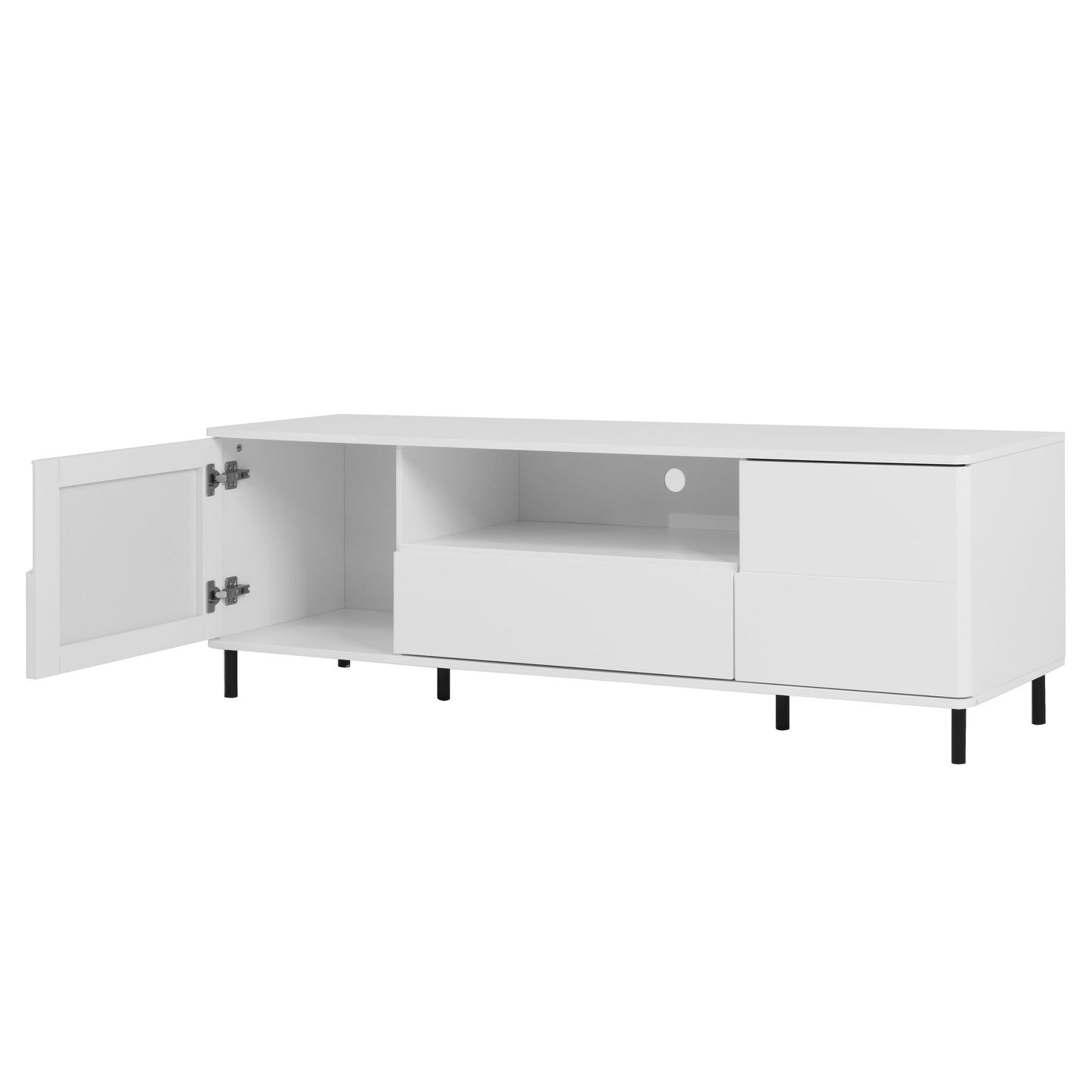 High Gloss Panel Modern TV Console, TV Stand, Entertainment Center with Storage Shelves,TV Cabinet for Living Room, Bedroom, Cloud White 63x15.74x19.68 inch