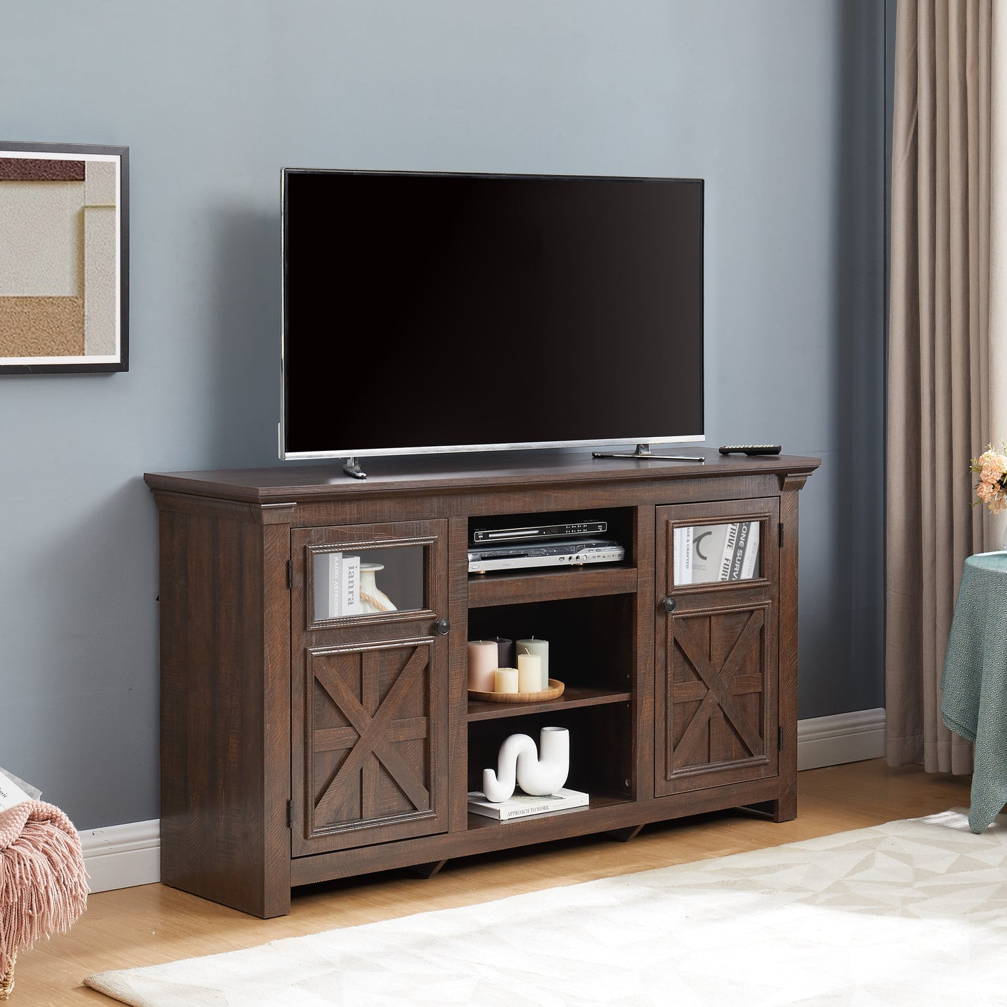 2 Doors Cabinet Farmhouse Cabinet, Farmhouse TV Stand Barn Design,Modern Farmhouse TV Media Stand, Large Barn Inspired Home Entertainment Console,Espresso, 60.23'W*15.35'D*31.7'H