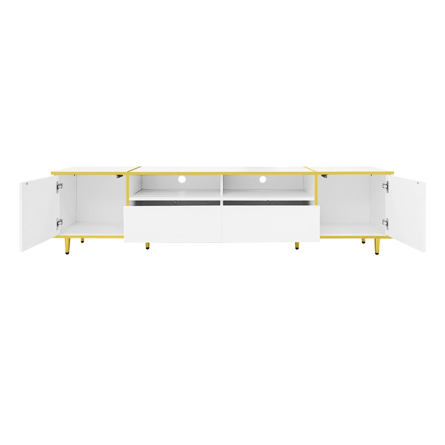 U-Can 70.9'' Modern TV Stand for TVs up to 80 Inches, Entertainment Center with 2 Shelves and LED Lights, TV Storage Cabinet with 2 Drawers, 2 Cabinets and Metal Legs for Living room