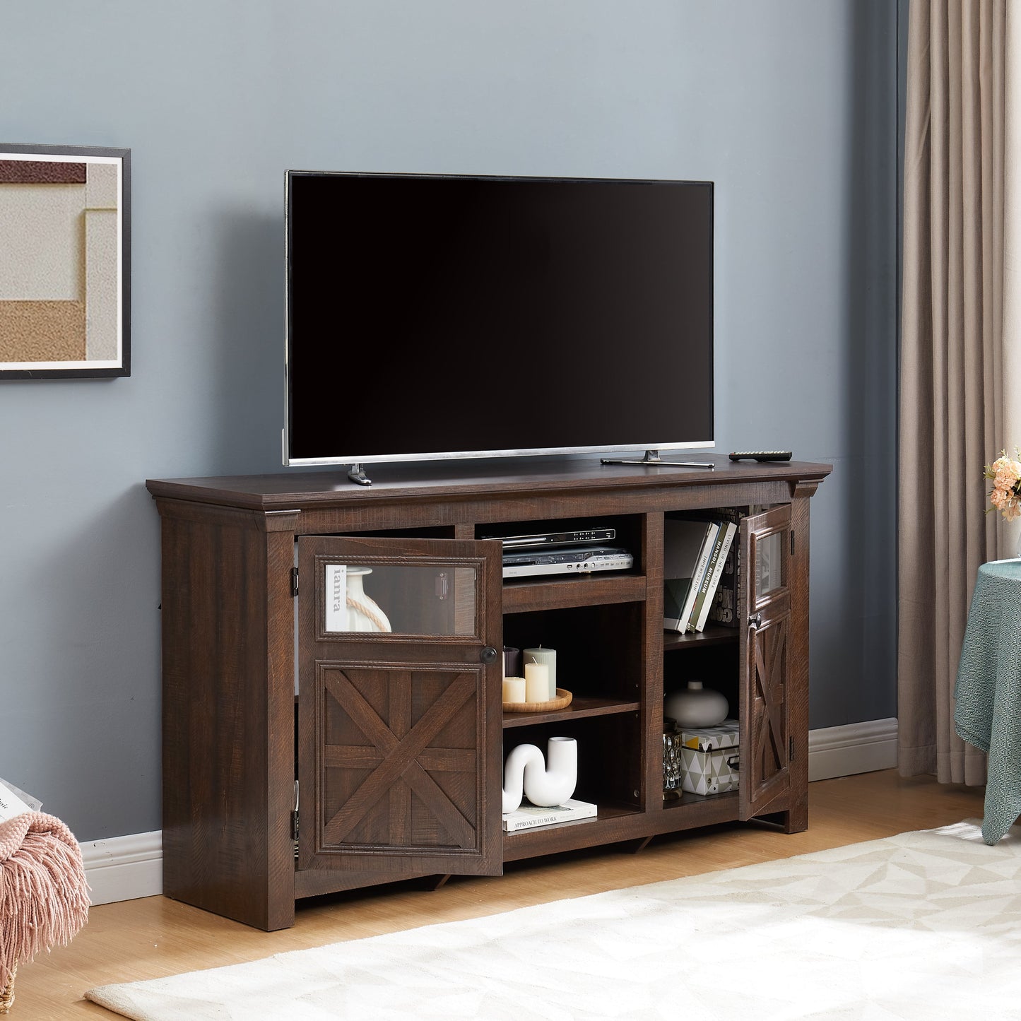 2 Doors Cabinet Farmhouse Cabinet, Farmhouse TV Stand Barn Design,Modern Farmhouse TV Media Stand, Large Barn Inspired Home Entertainment Console,Espresso, 60.23'W*15.35'D*31.7'H