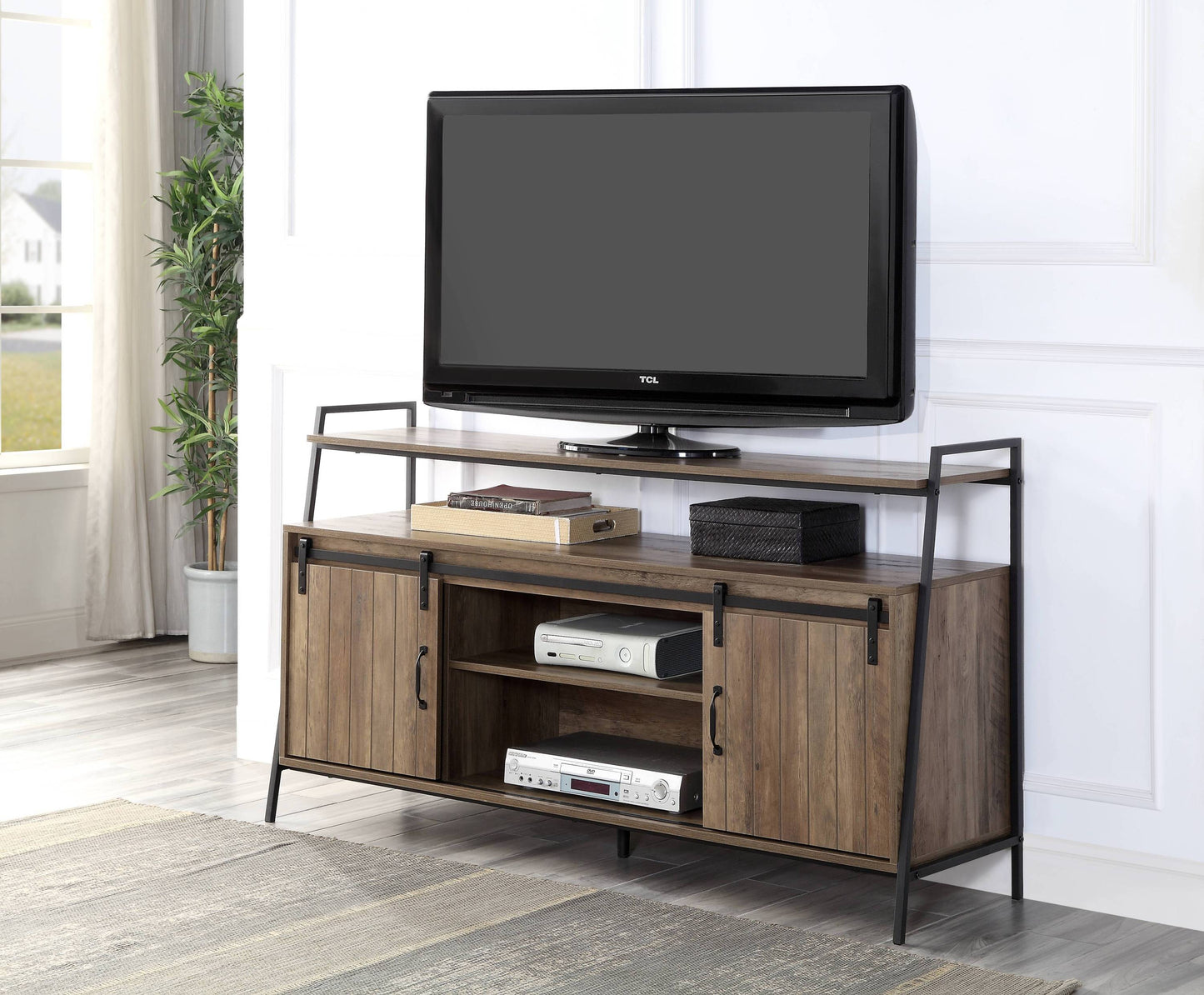 Rashawn Rustic Oak & Black Finish TV Stand
