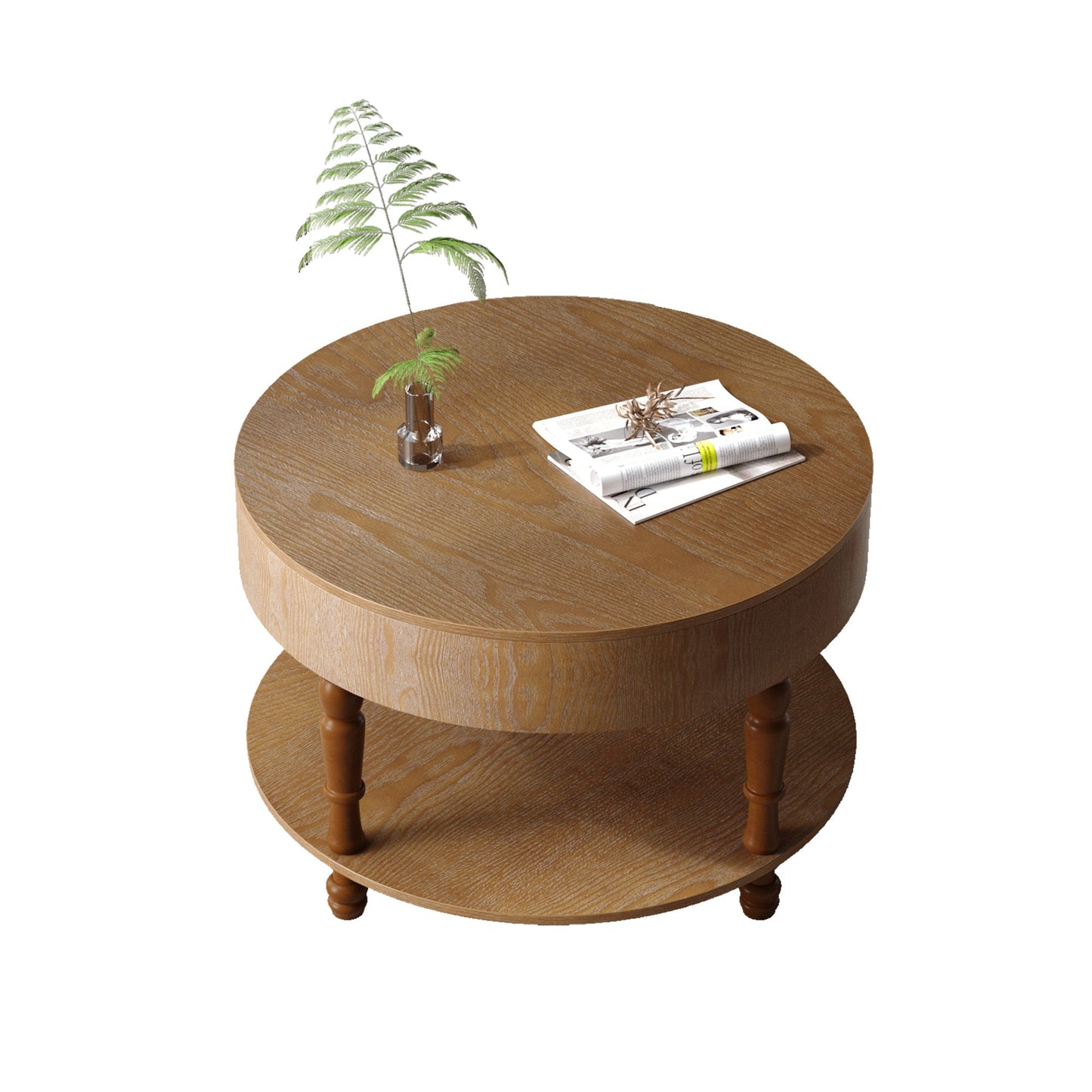 Coffee Table with Dual Storage for Living Room, 31.5' Modern Round Coffee Table with Storage and Hidden Compartment, Adjustable Leveling Feet, Easy Assembly (Walnut)