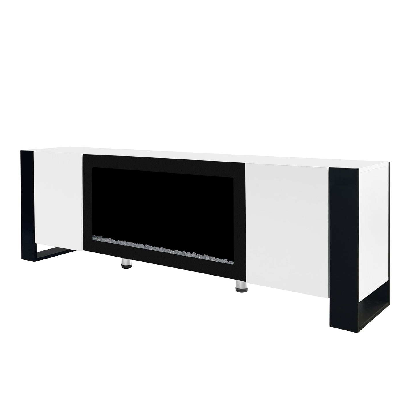 ON-TREND Modern TV Stand with 34.2' Non-heating Electric Fireplace, High Gloss Entertainment Center with 2 Cabinets, Media Console for TVs up to 78', White