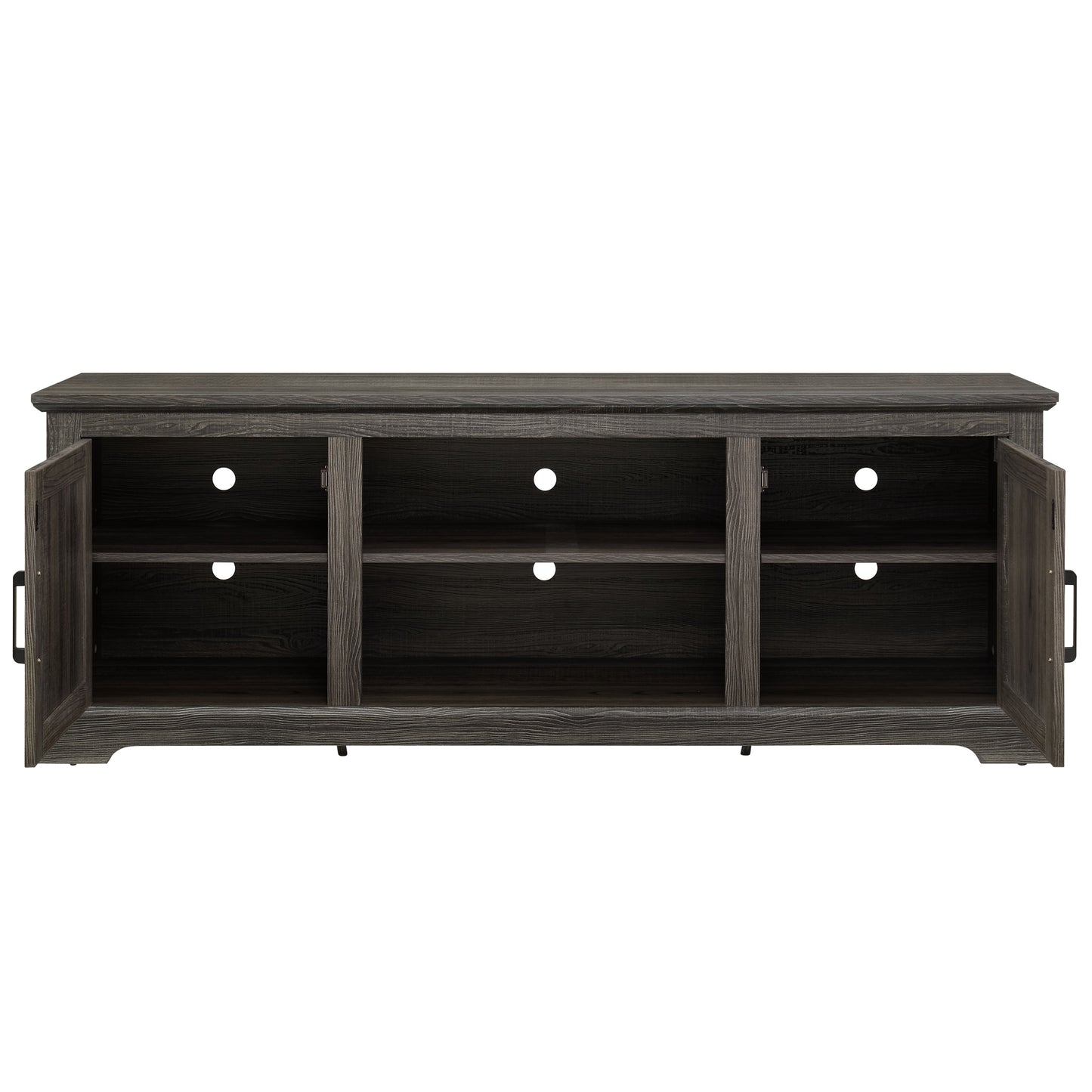 Farmhouse Rattan TV Stand Console Table for TVs up to 70 Inches, TV Console Table with 2 Storage Shelves, 2 Natural Rattan Door Cabinets, 65'W*15.55'D*23.86'H, Gray