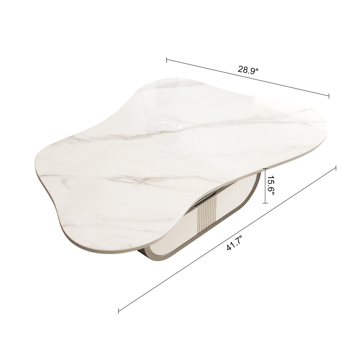 Modern Butterfly Coffee Table with Sintered Stone Top – Oval Center Table with Storage Shelf & Drawer, Stainless Steel Base & MDF Cabinet