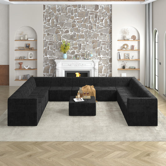 U shape Modular Sectional Sofa,DIY Compressed Sectional Sofa Modern Minimalist Style Corduroy Couch, Sleeper Sofa for Living Room, Bedroom, Comfy Compressed Sofa Couch Space-black