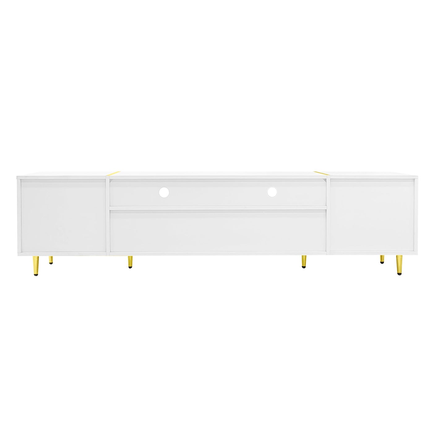 U-Can 70.9'' Modern TV Stand for TVs up to 80 Inches, Entertainment Center with 2 Shelves and LED Lights, TV Storage Cabinet with 2 Drawers, 2 Cabinets and Metal Legs for Living room