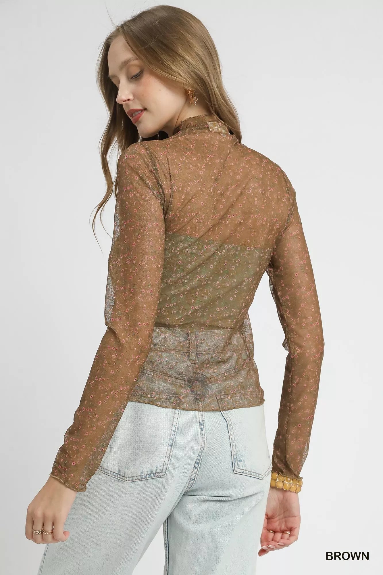 Umgee Nylon Lace Mesh Long Sleeve Top - Lee's Retail