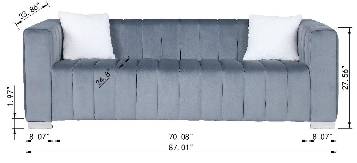 A modern channel sofa take on a traditional Chesterfield,Grey color,3 seater