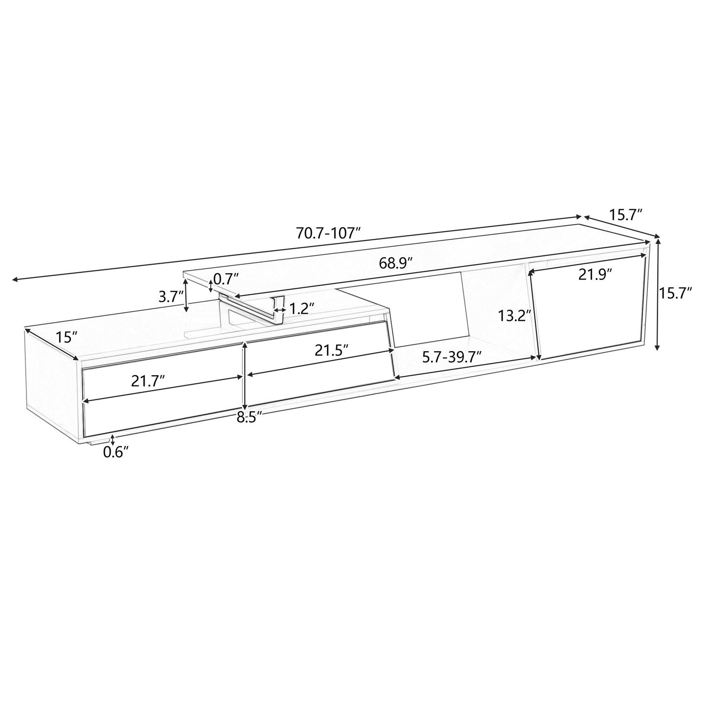 U-Can Modern, Minimalist Rectangle Extendable TV Stand, TV Cabinet with 2 Drawers and 1 Cabinet for Living Room, Up to 100''