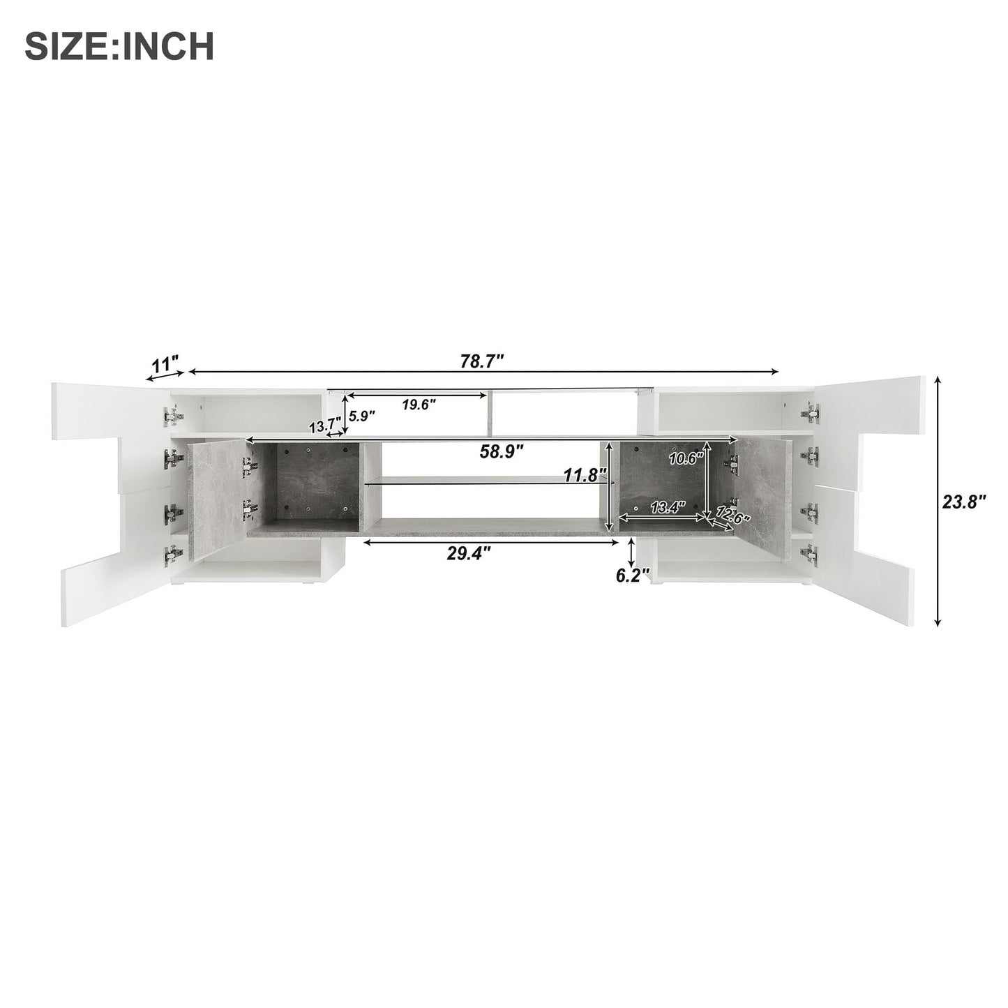 ON-TREND Unique Shape TV Stand with 2 Illuminated Glass Shelves, High Gloss Entertainment Center for TVs Up to 88', Versatile TV Cabinet with LED Color Changing Lights for Living Room, Grey
