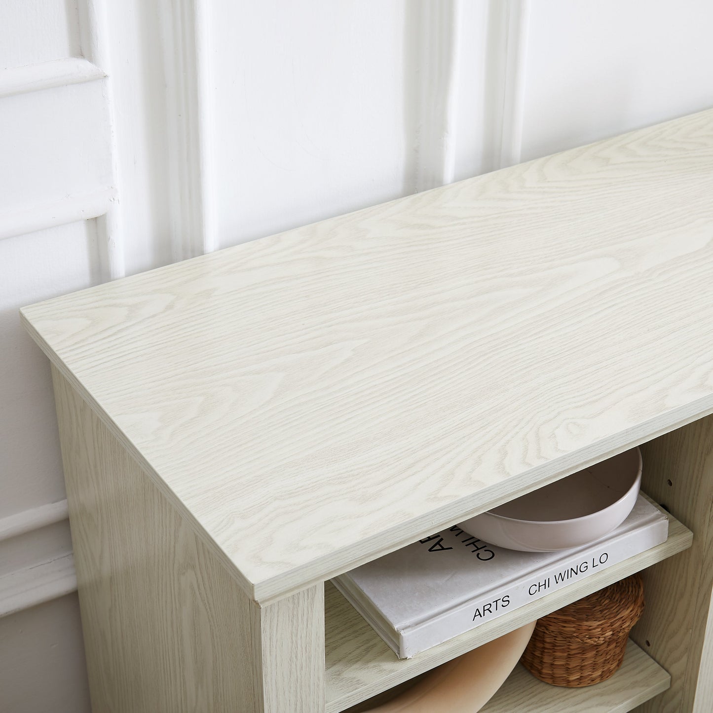 Large TV Desk Storage Rack with Faux Stacked Stone Surround,Media Console Table with Large Storage Cabinet,Modern TV Media Entertaionment Stand,WHITE, 70.12'W*15.35'D*25.83'H
