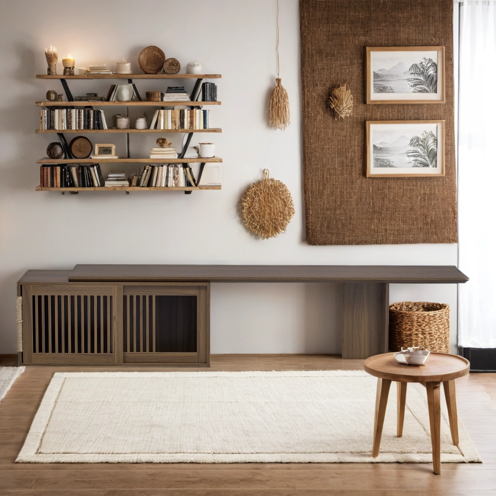 Mid-Century Modern 2 in 1 Cat Furniture Walnut TV Stand With Extendable table, Litter Box Enclosure with Cat Scratcher