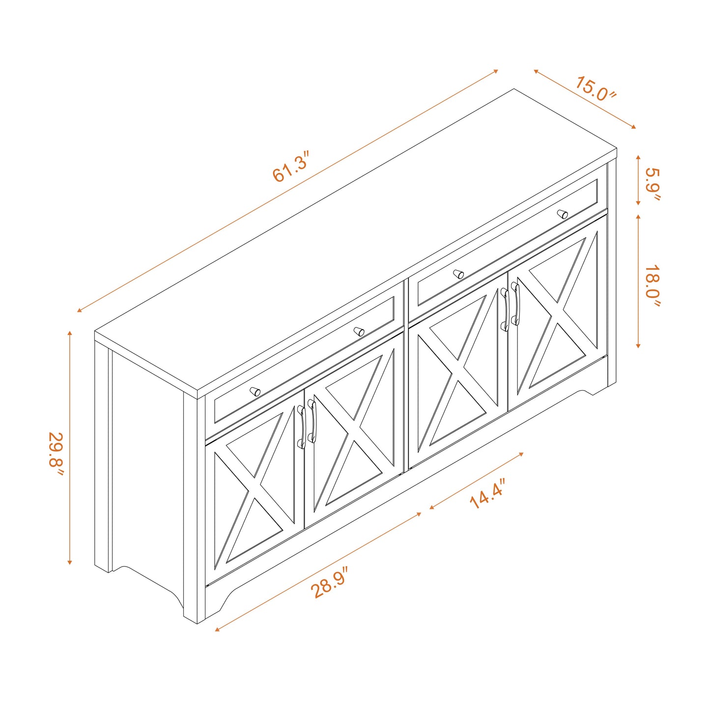 61 inch TV stand for living room, multifunctional combination TV stand, large capacity storage cabinet, can be used in living room, bedroom, office area,61.3''L x 15''W x 29.8''H