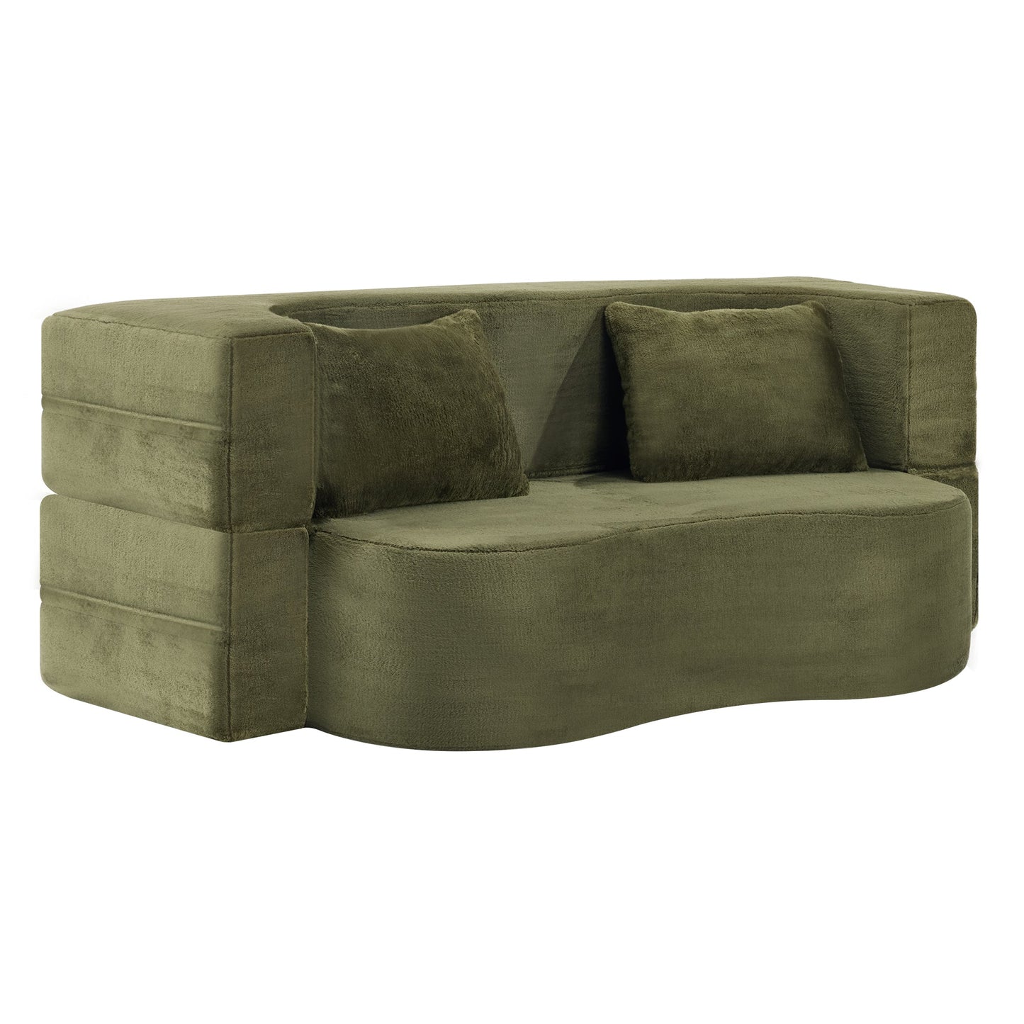 71-inch folding sofa bed, plush futon sofa bed, high-density foam convertible sofa bed, folding floor sofa bed for living room, guest room, bedroom, green