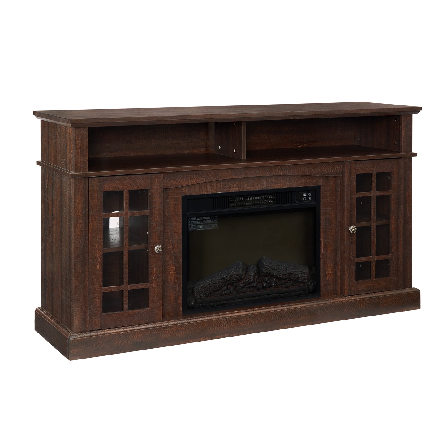 Classic TV Media Stand Modern Entertainment Console with 23' Fireplace Insert for TV Up to 65' with Open and Closed Storage Space, Espresso, 58.25'W*15.75'D*32'H