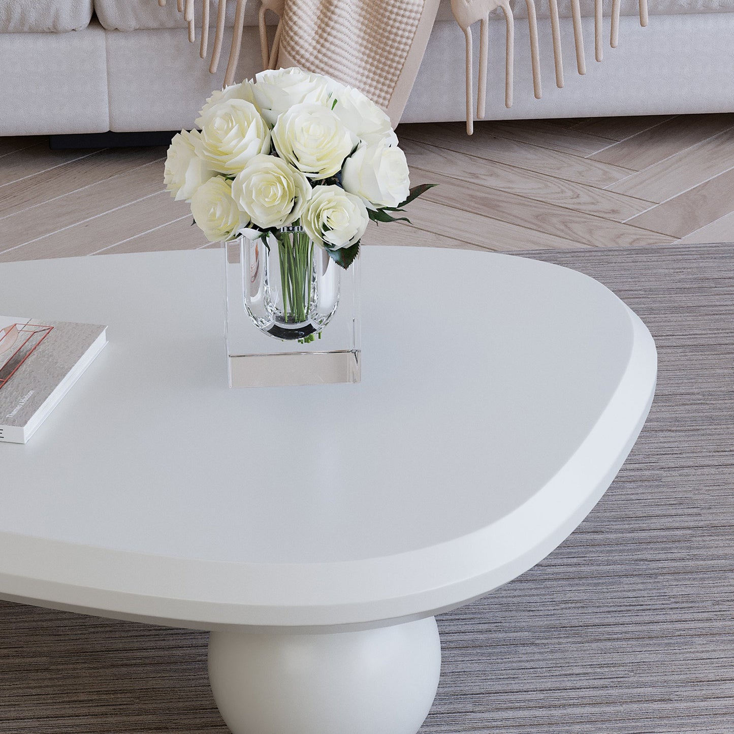 Cloud Coffee Table with 3 Ball Legs Modern Wooden Accent Center Table Unique Accent Table for Small Spaces for Living Room