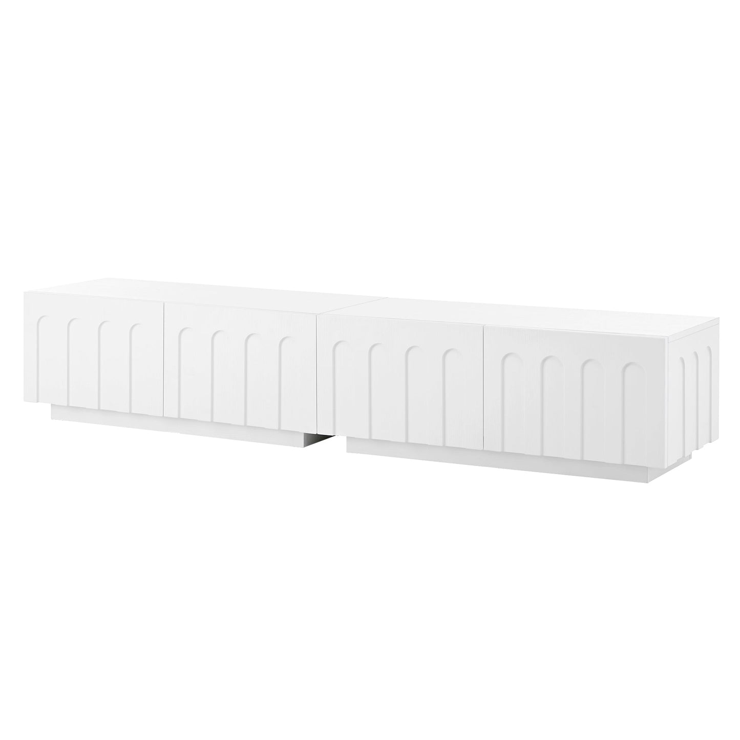 ON-TREND Elegant TV Stand with Arched Design for TVs Up to 80', Modern Dual Purpose Coffee Table with 4 Drawers, Multi-Functional Organizer Cabinet with Storage for Living Room, Bedroom, White