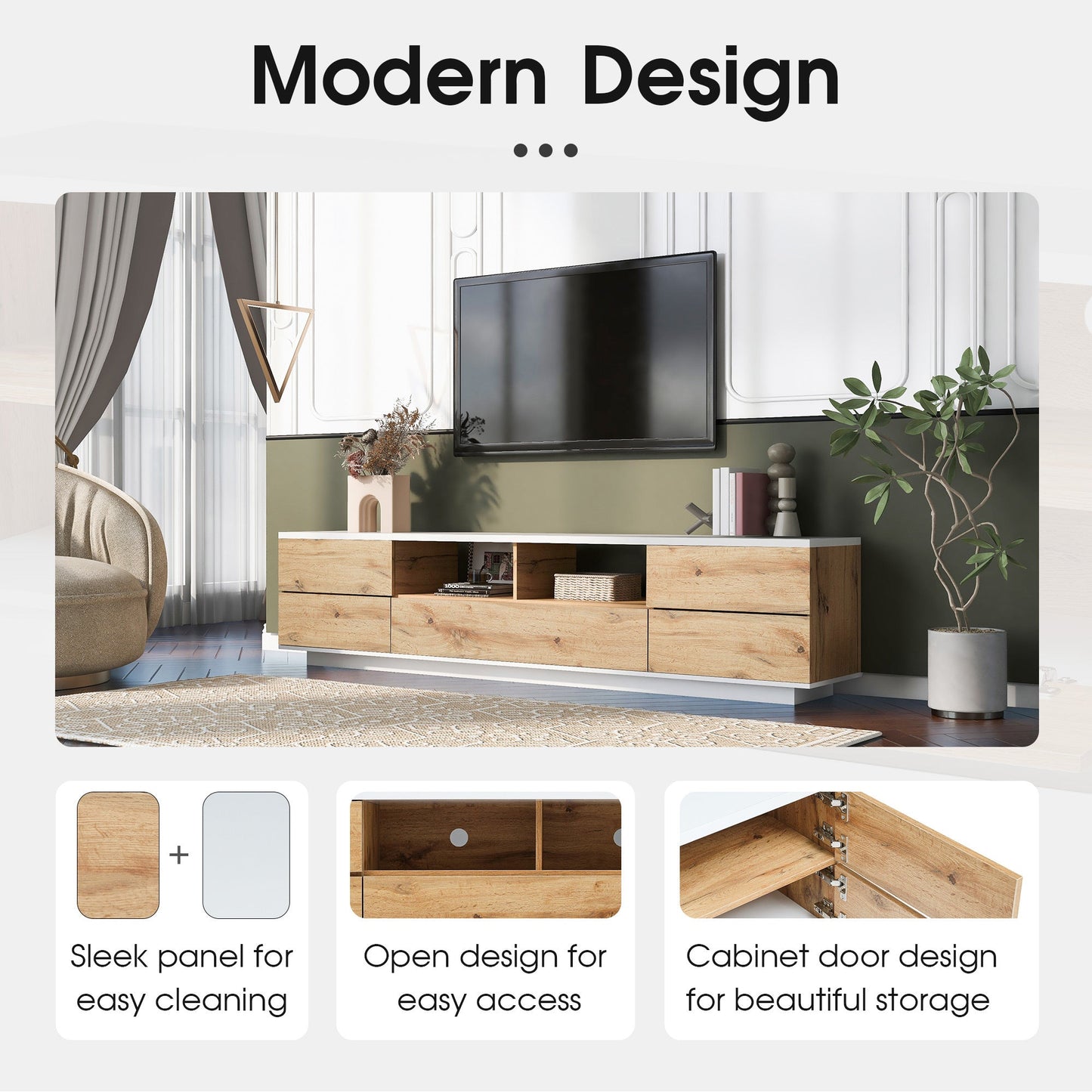 Modern TV stand for TVs up to 80'' , Media Console with Multi-Functional Storage, Entertainment Center with Door Rebound Device, TV cabinet for living room,Bedroom