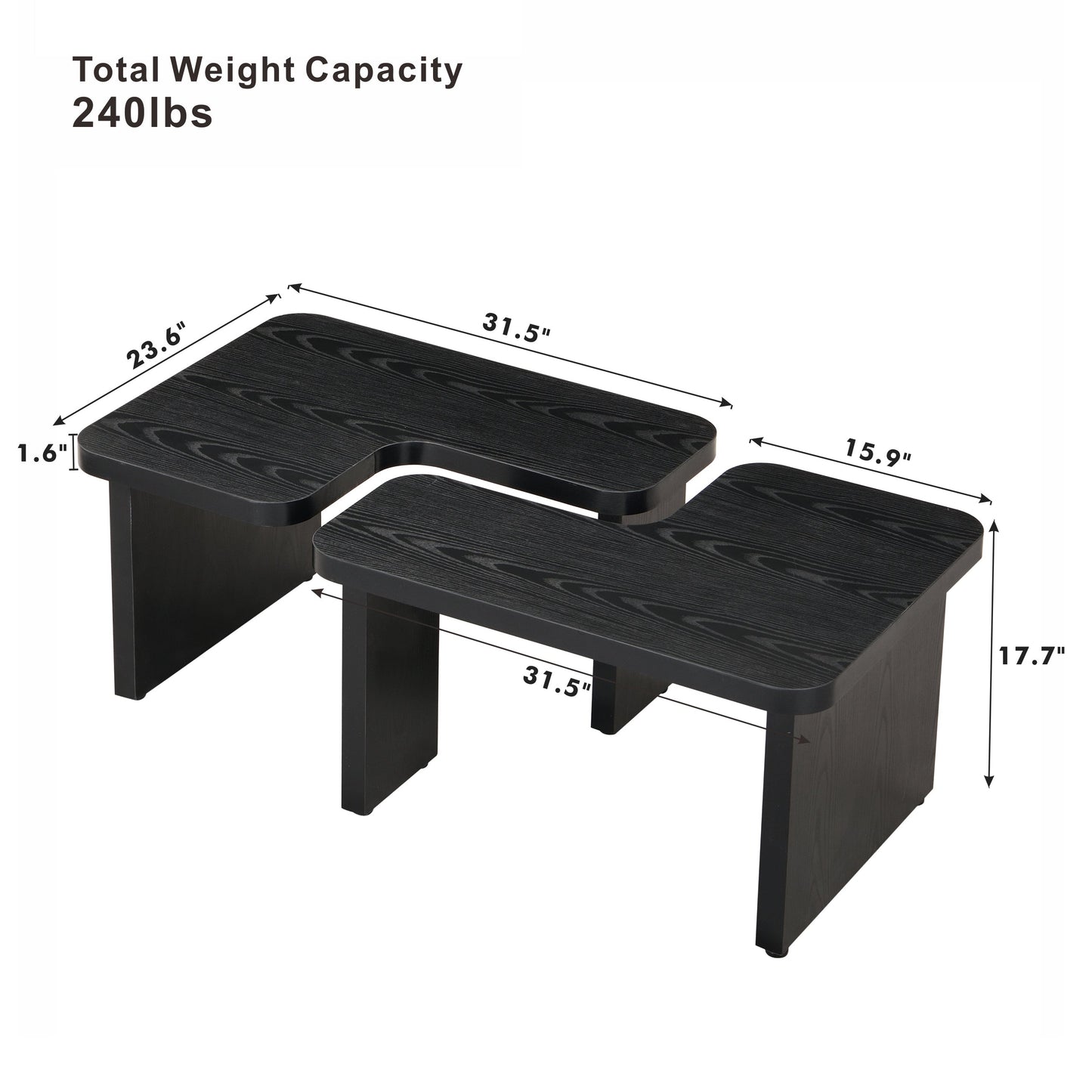 47.24*23.62 inch and 35.43*31.49 inch Rectangle Wood Detachable Coffee Table, Single L Shape Farmhouse Coffee Table for Dining Room, Garden, black