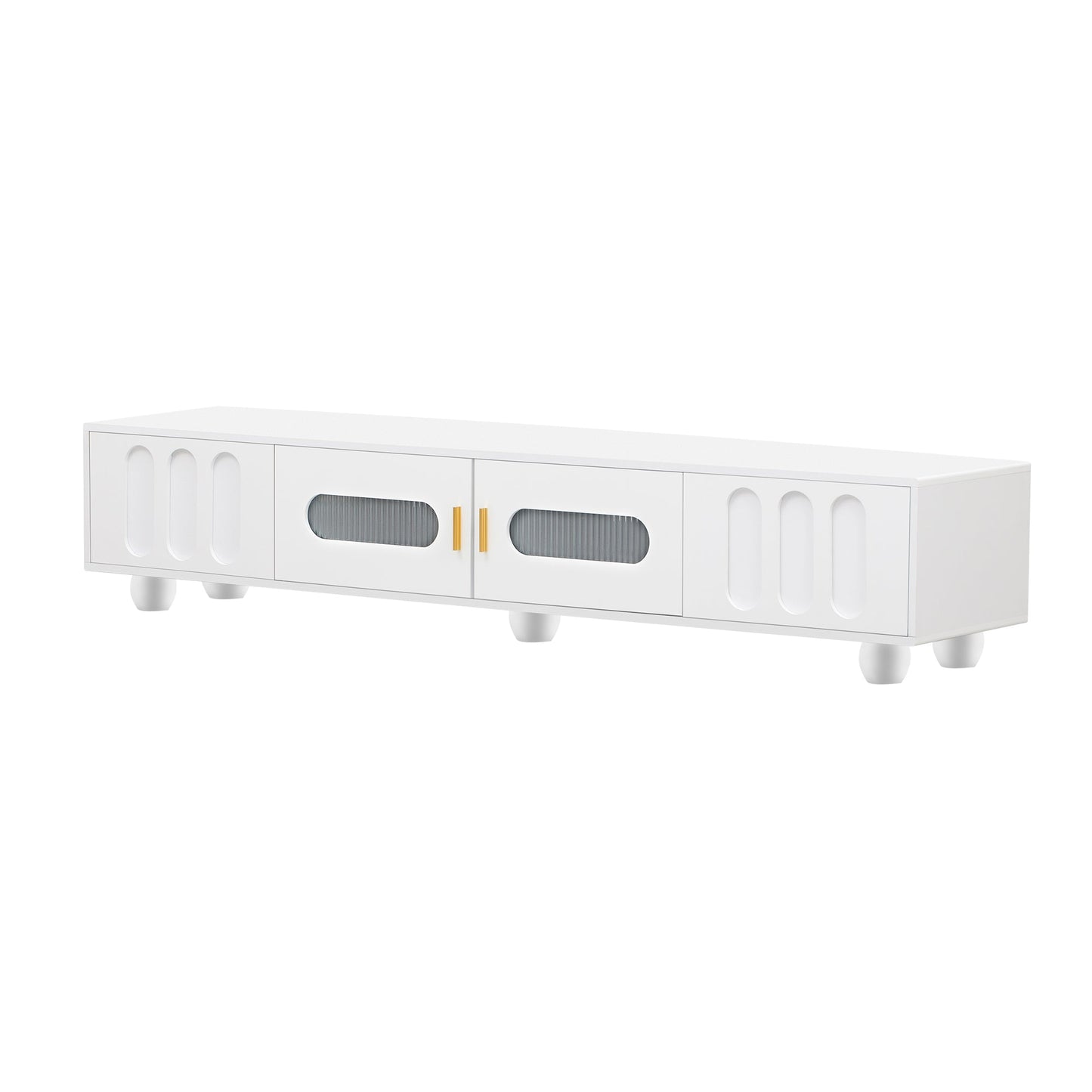 U-Can Modern TV Stand for TVs up to 80 Inches, Entertainment Center with Glass Door, TV Storage Cabinet with Solid Wood Legs and Metal Handles for Living room(OLD SKU:WF323694AAK )