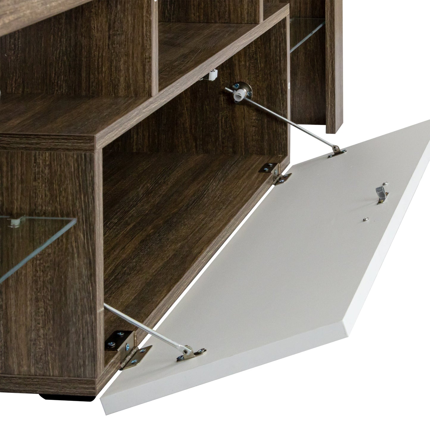 20 minutes quick assembly brown simple modern TV stand with the toughened glass shelf Floor cabinet Floor TV wall cabinet Brown + whiteTV bracket with LED Color Changing Lights for Living Room
