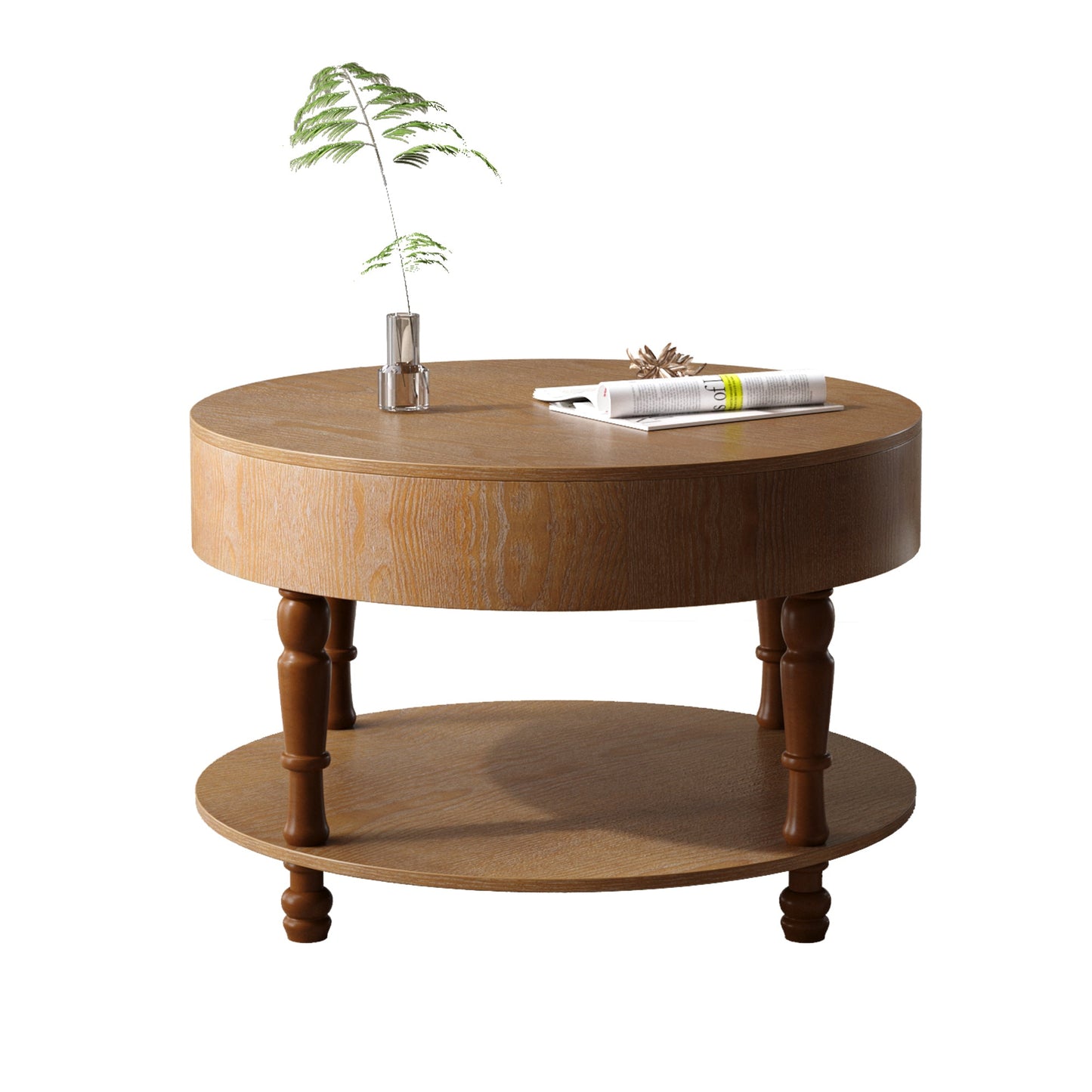 Coffee Table with Dual Storage for Living Room, 31.5' Modern Round Coffee Table with Storage and Hidden Compartment, Adjustable Leveling Feet, Easy Assembly (Walnut)